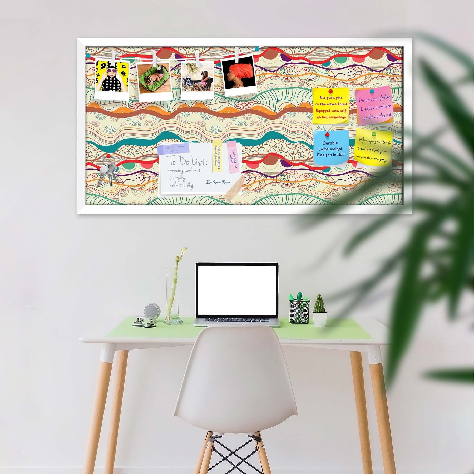 Waves Drawing Bulletin Board Notice Pin Board Soft Board | Framed