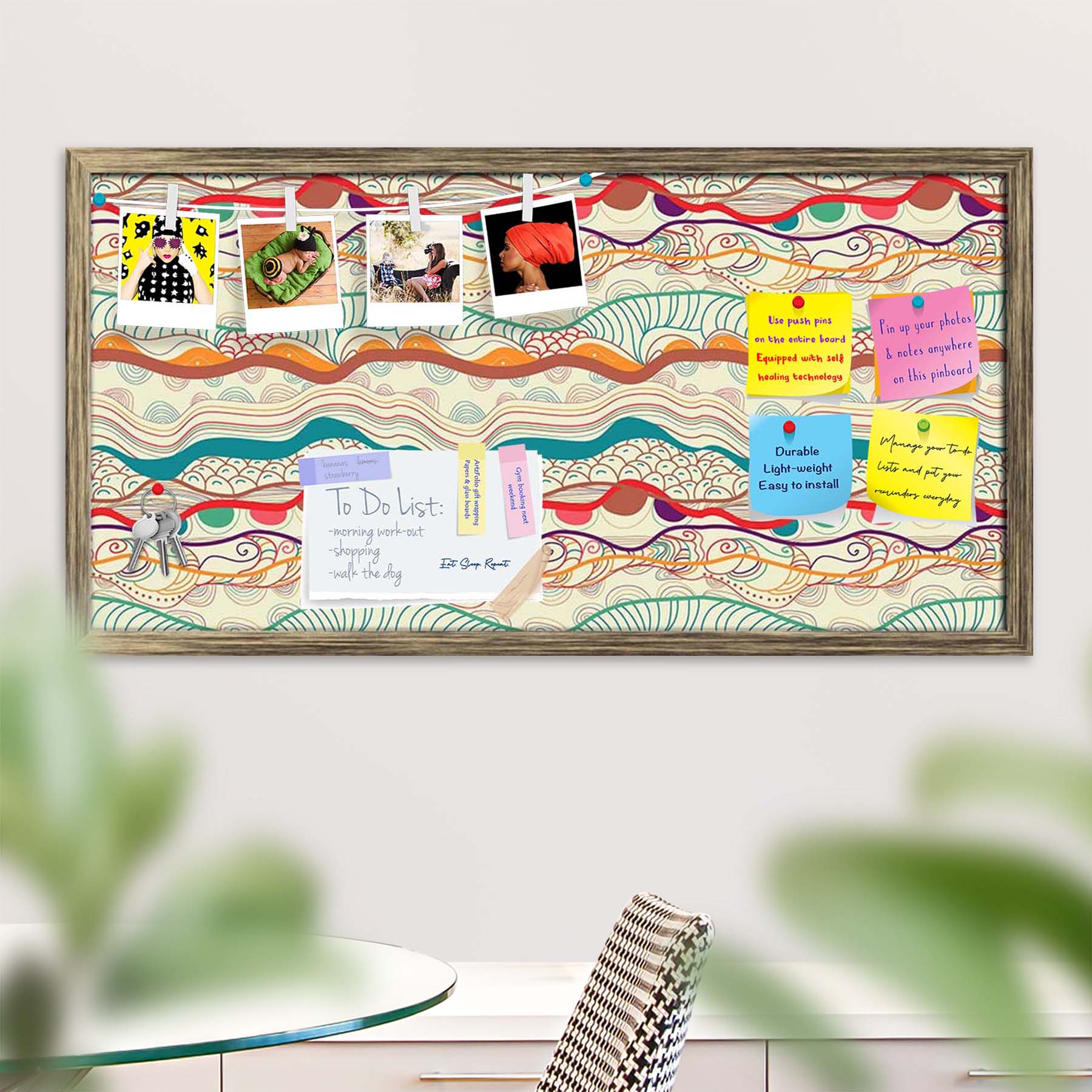 Waves Drawing Bulletin Board Notice Pin Board Soft Board | Framed