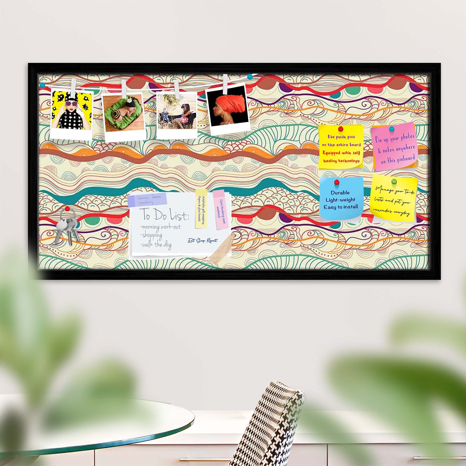 Waves Drawing Bulletin Board Notice Pin Board Soft Board | Framed