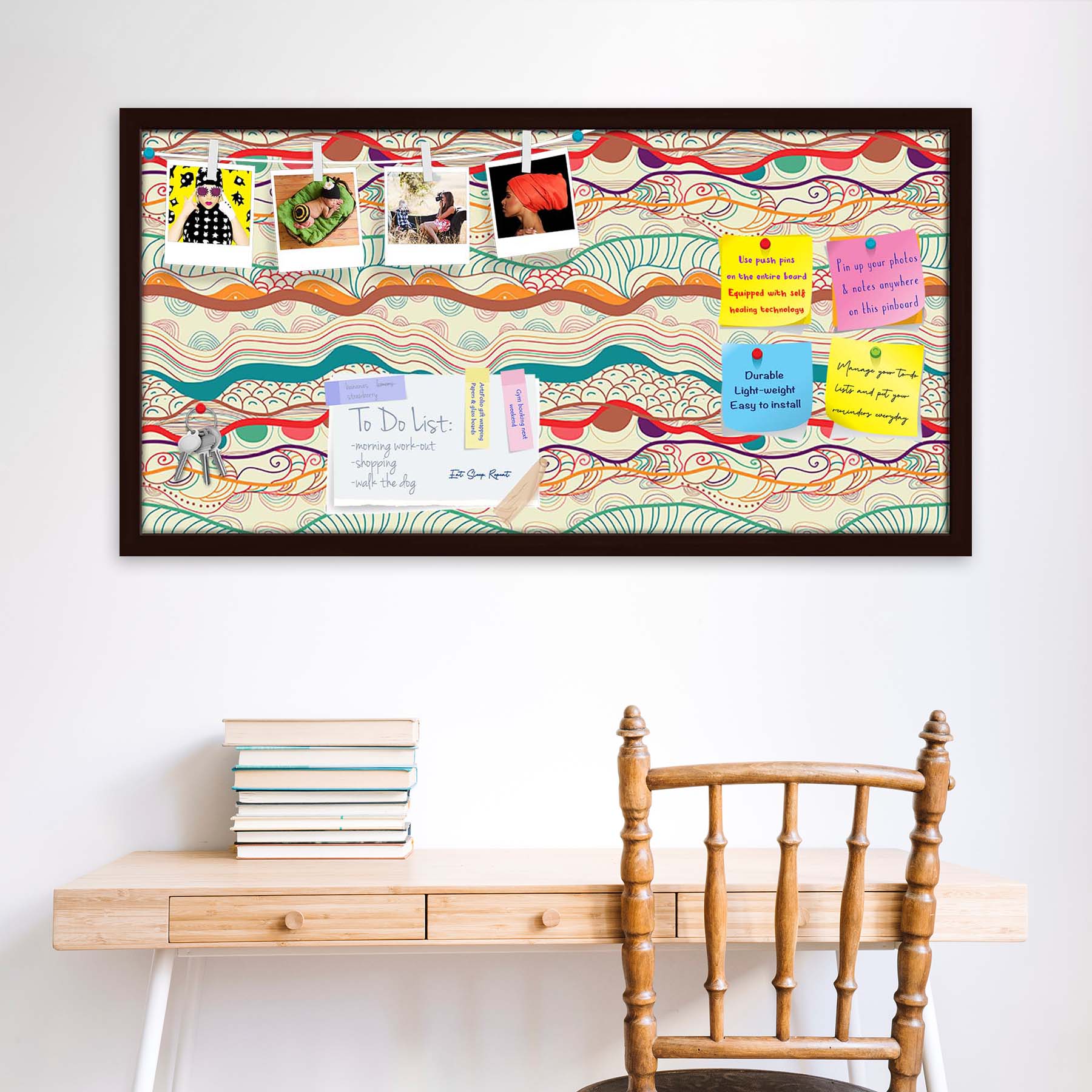 Waves Drawing Bulletin Board Notice Pin Board Soft Board | Framed