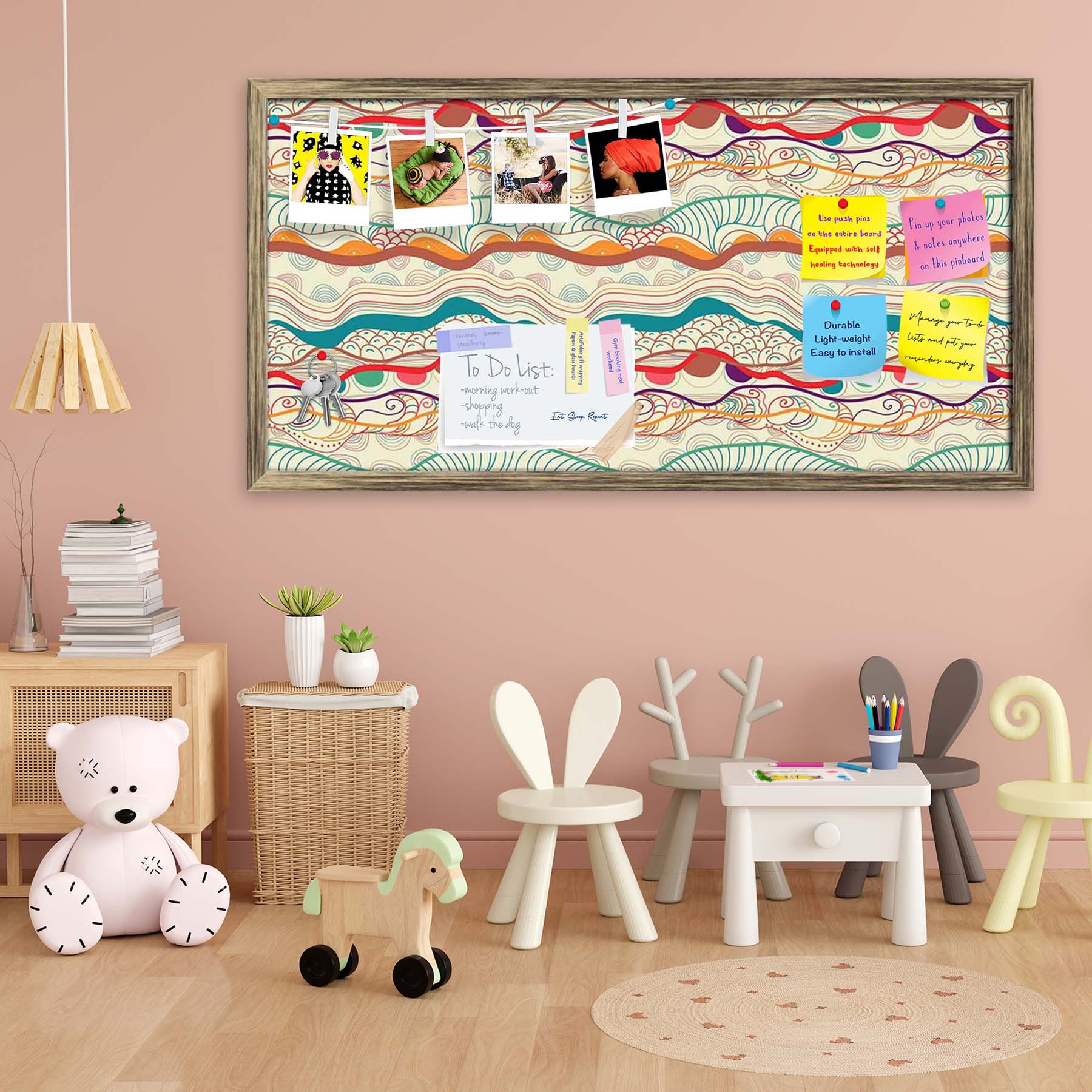 Waves Drawing Bulletin Board Notice Pin Board Soft Board | Framed