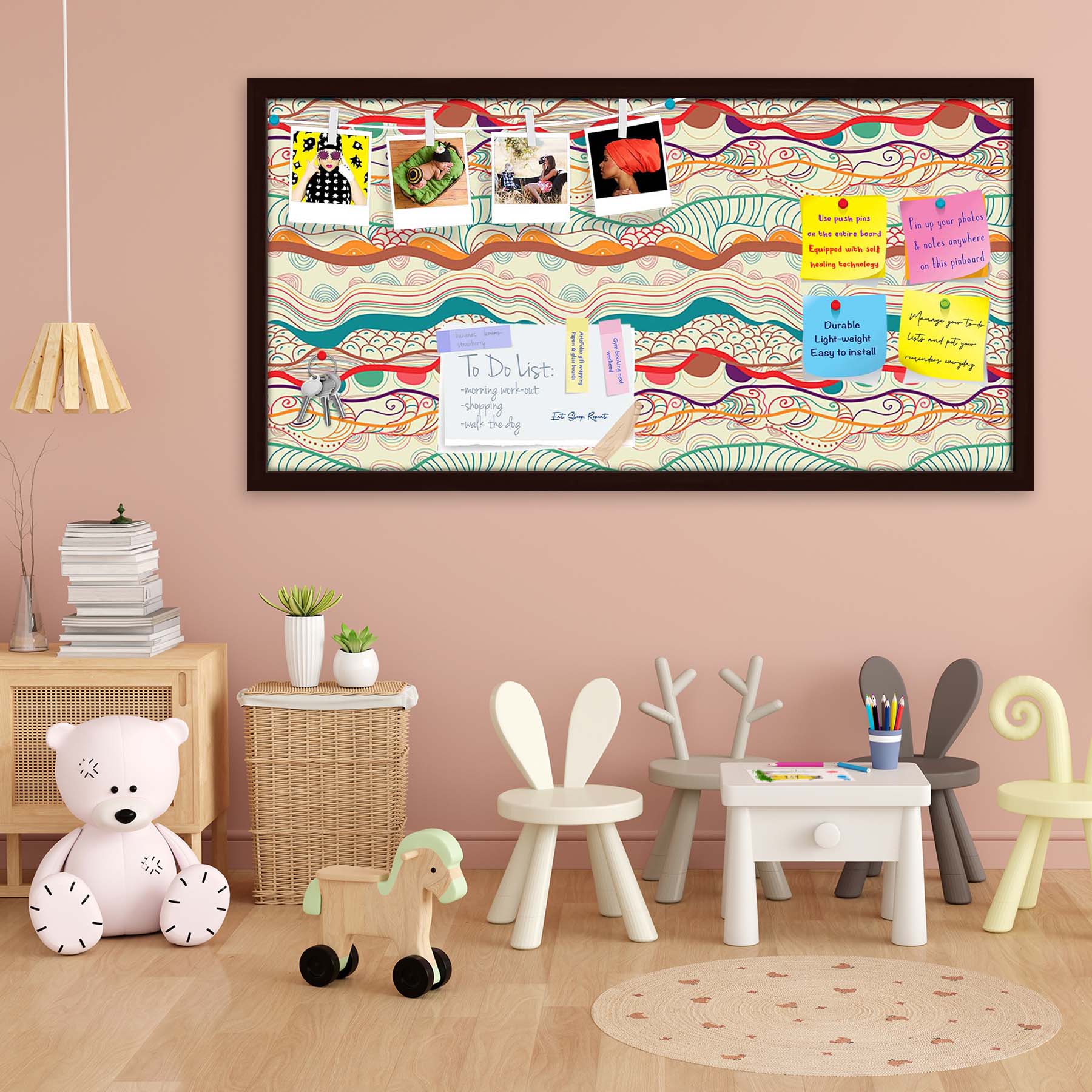 Waves Drawing Bulletin Board Notice Pin Board Soft Board | Framed