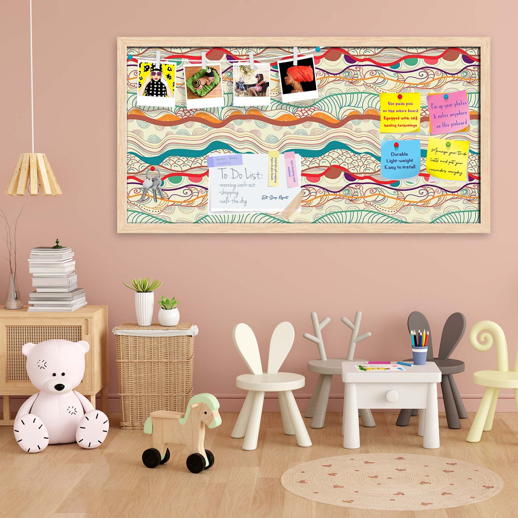 Waves Drawing Bulletin Board Notice Pin Board Soft Board | Framed