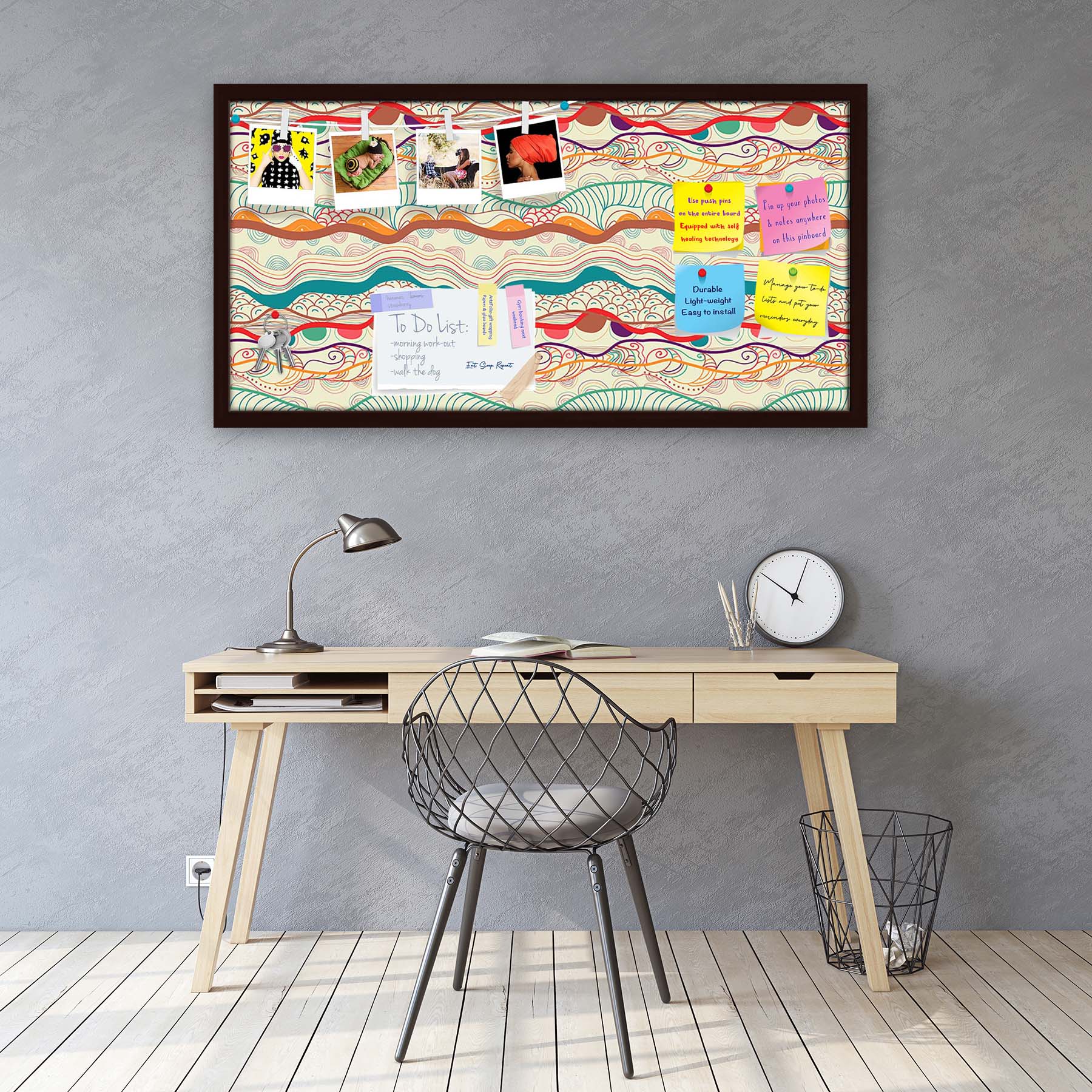 Waves Drawing Bulletin Board Notice Pin Board Soft Board | Framed