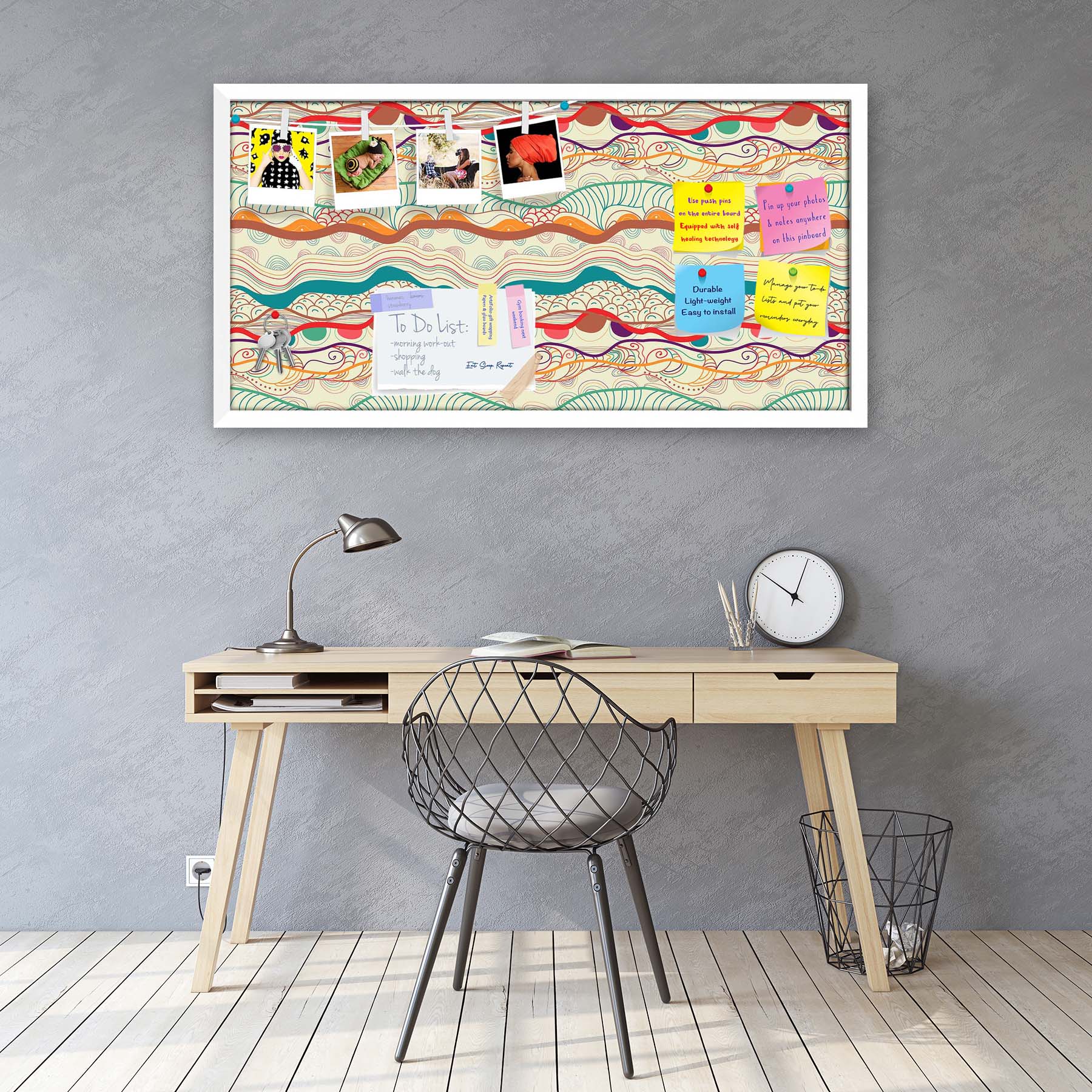 Waves Drawing Bulletin Board Notice Pin Board Soft Board | Framed