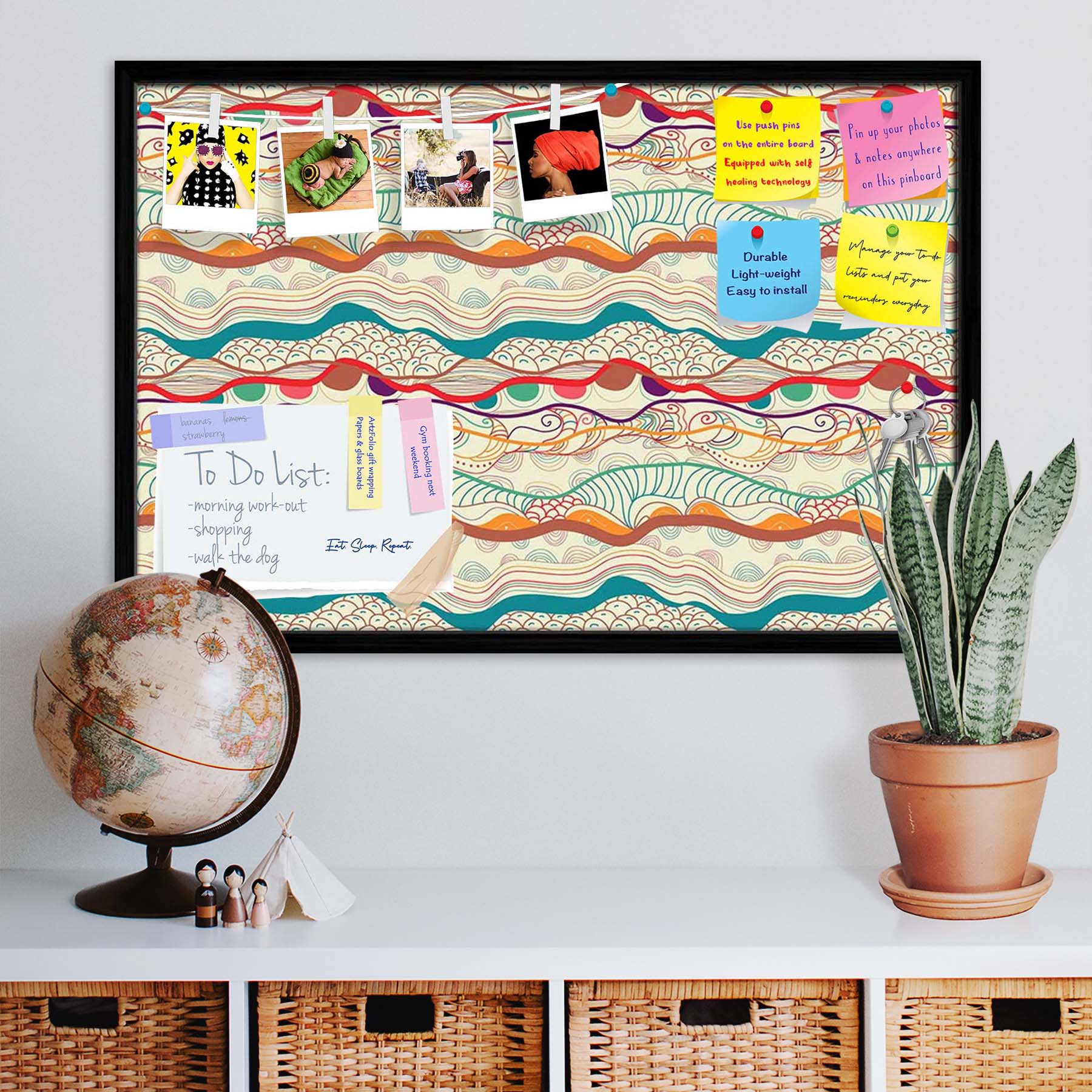 Waves Drawing Bulletin Board Notice Pin Board Soft Board | Framed