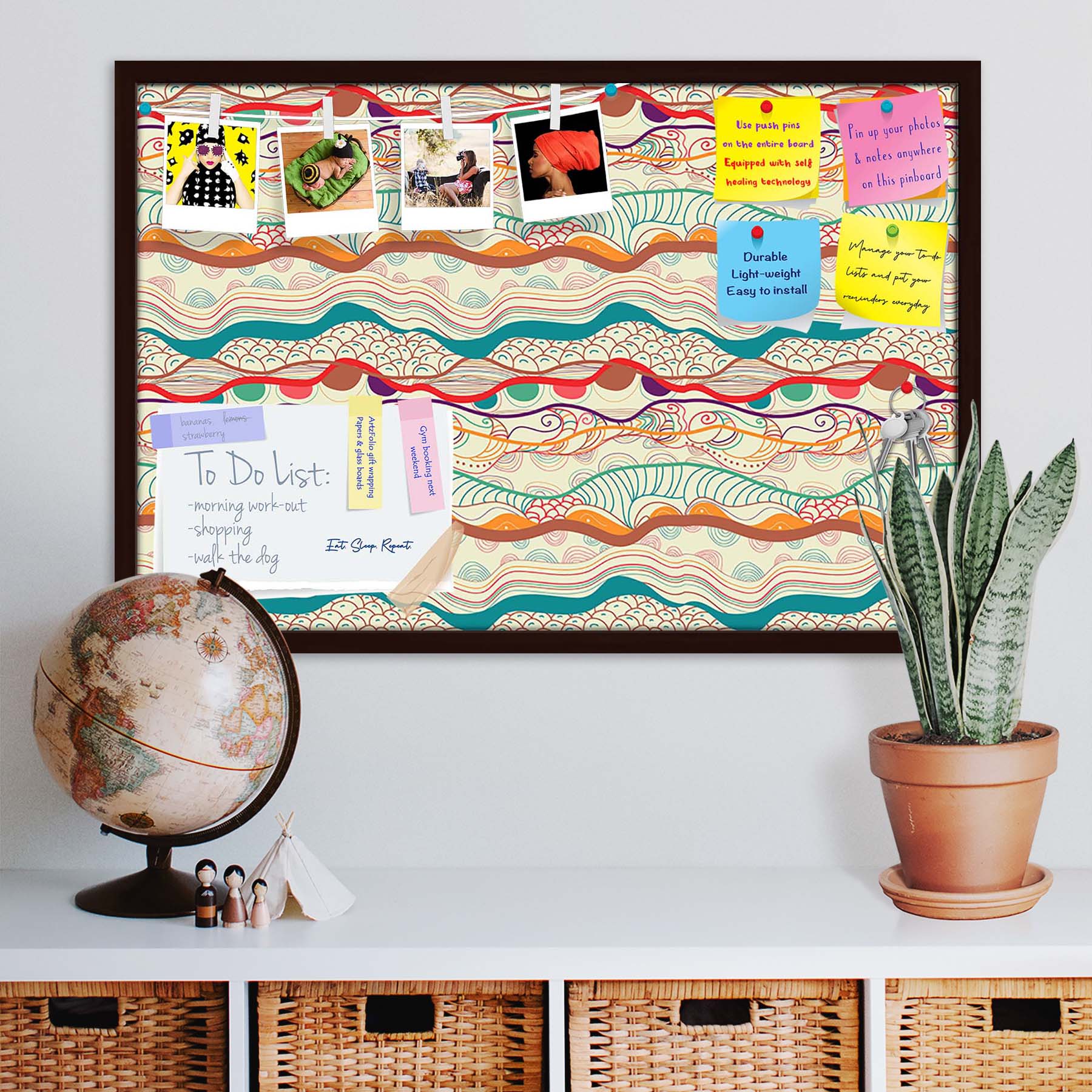 Waves Drawing Bulletin Board Notice Pin Board Soft Board | Framed