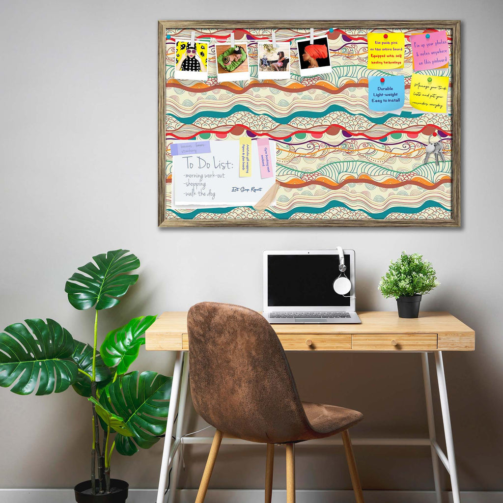 Waves Drawing Bulletin Board Notice Pin Board Soft Board | Framed