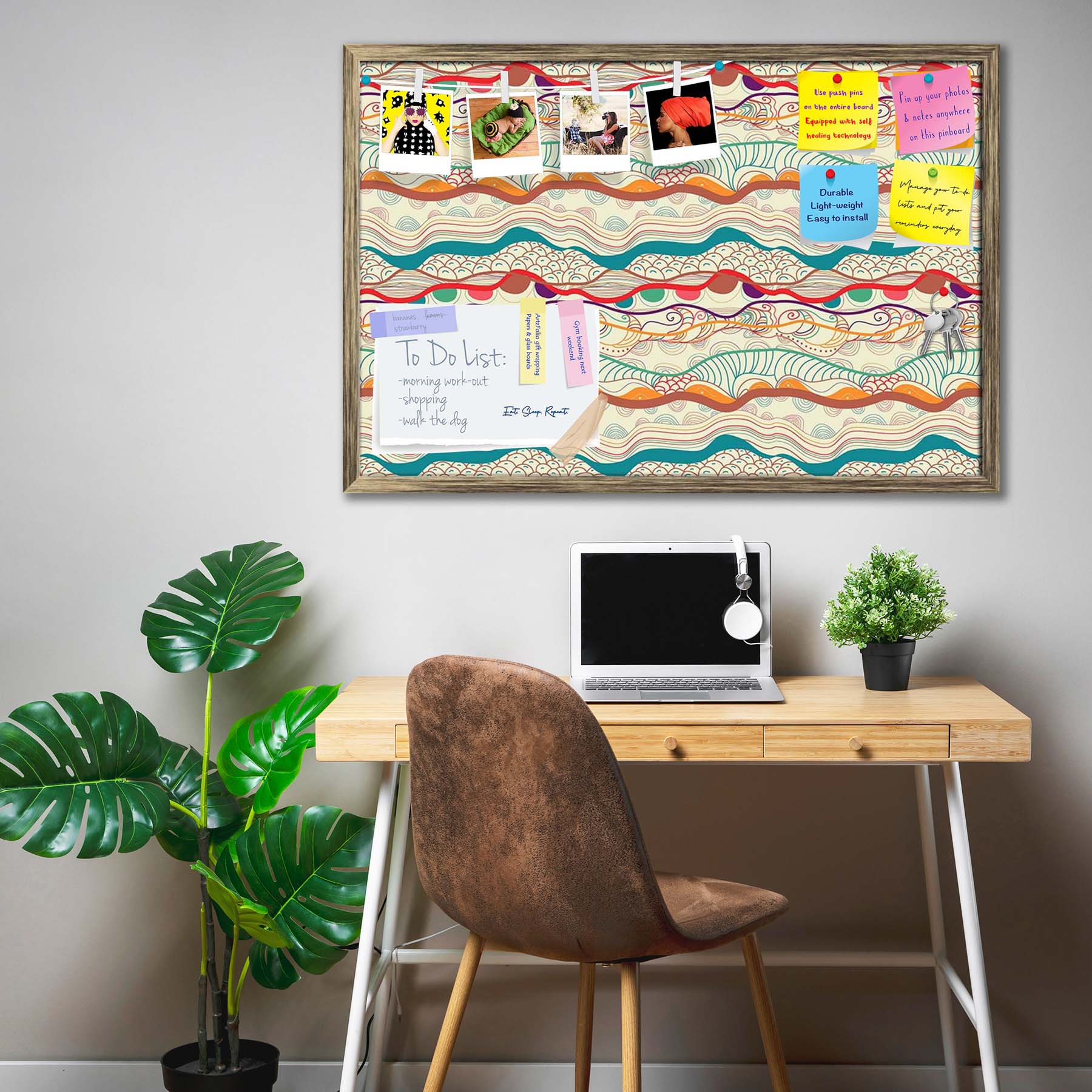 Waves Drawing Bulletin Board Notice Pin Board Soft Board | Framed