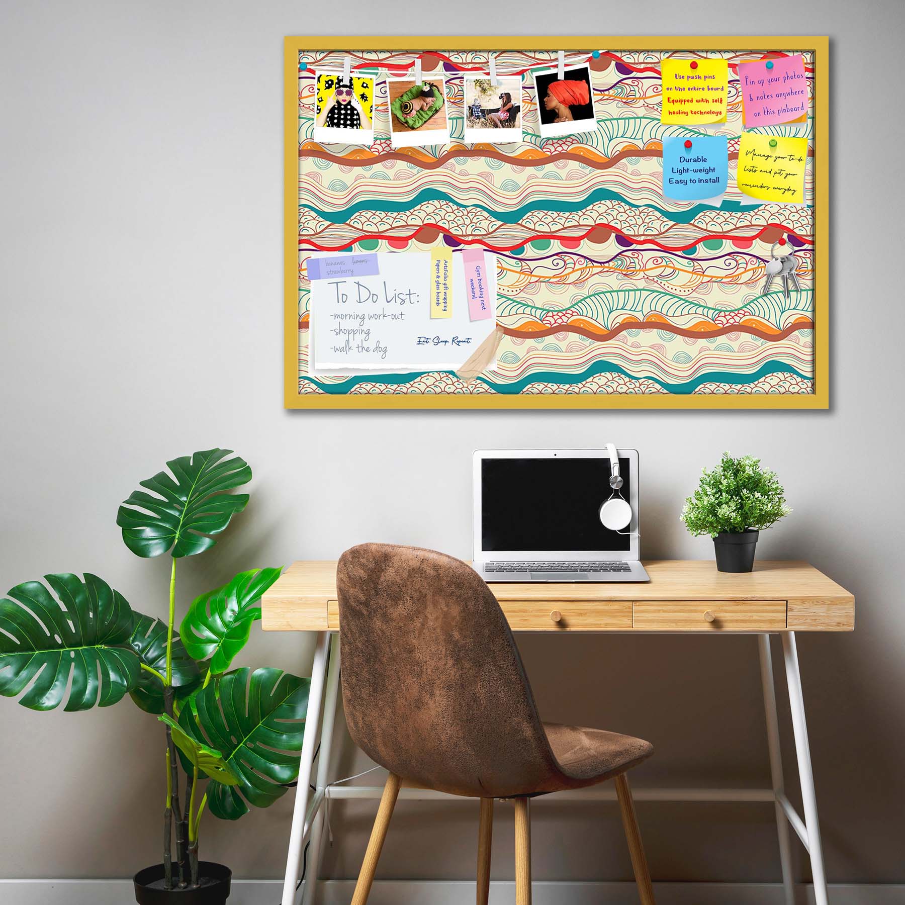 Waves Drawing Bulletin Board Notice Pin Board Soft Board | Framed