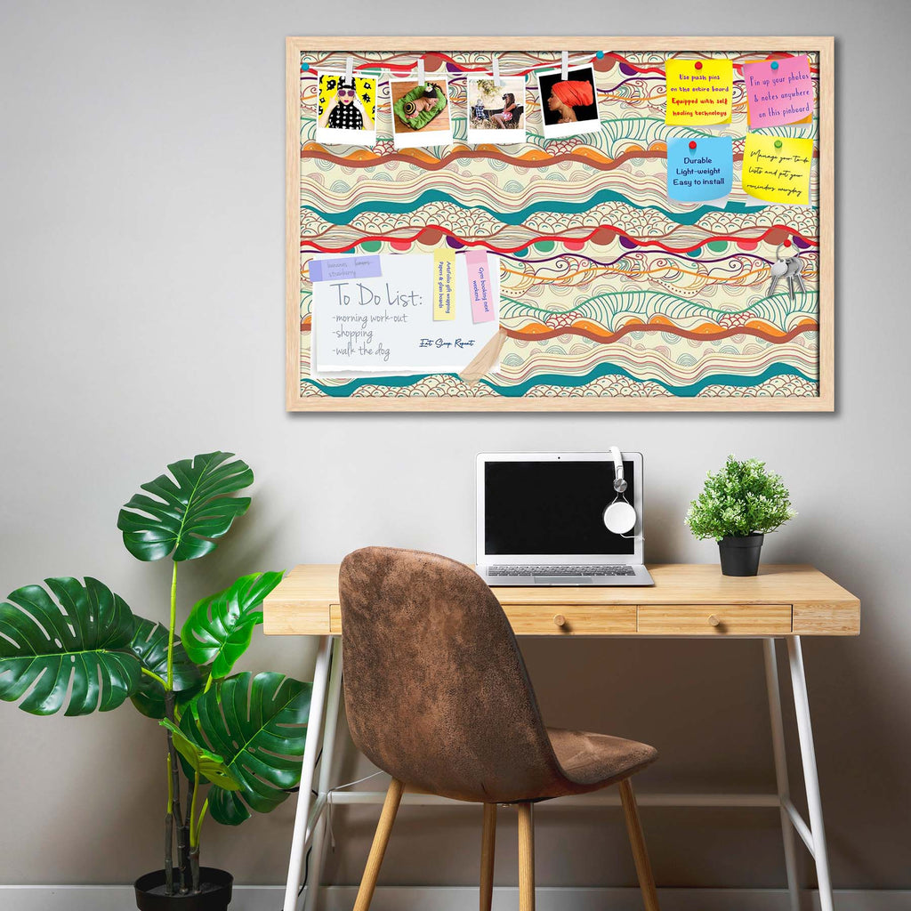 Waves Drawing Bulletin Board Notice Pin Board Soft Board | Framed