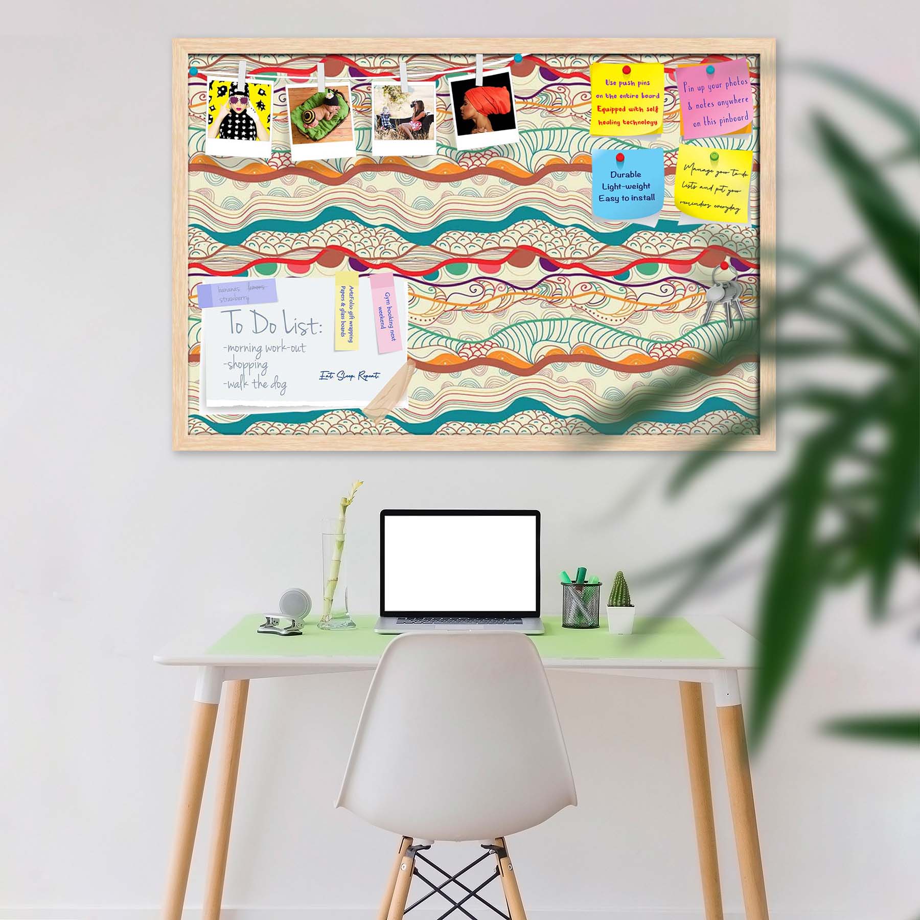 Waves Drawing Bulletin Board Notice Pin Board Soft Board | Framed