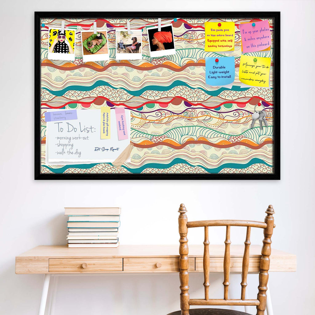 Waves Drawing Bulletin Board Notice Pin Board Soft Board | Framed