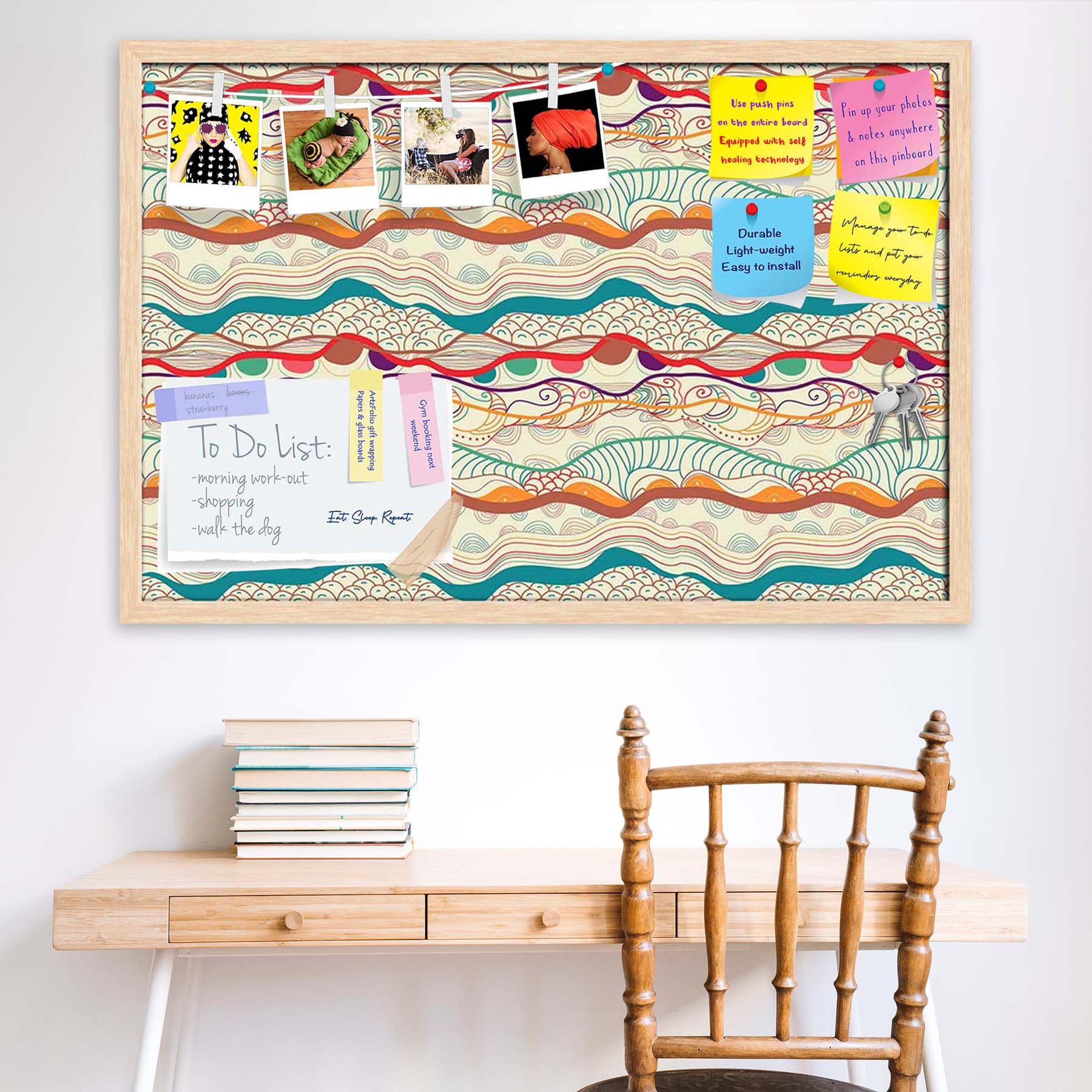 Waves Drawing Bulletin Board Notice Pin Board Soft Board | Framed