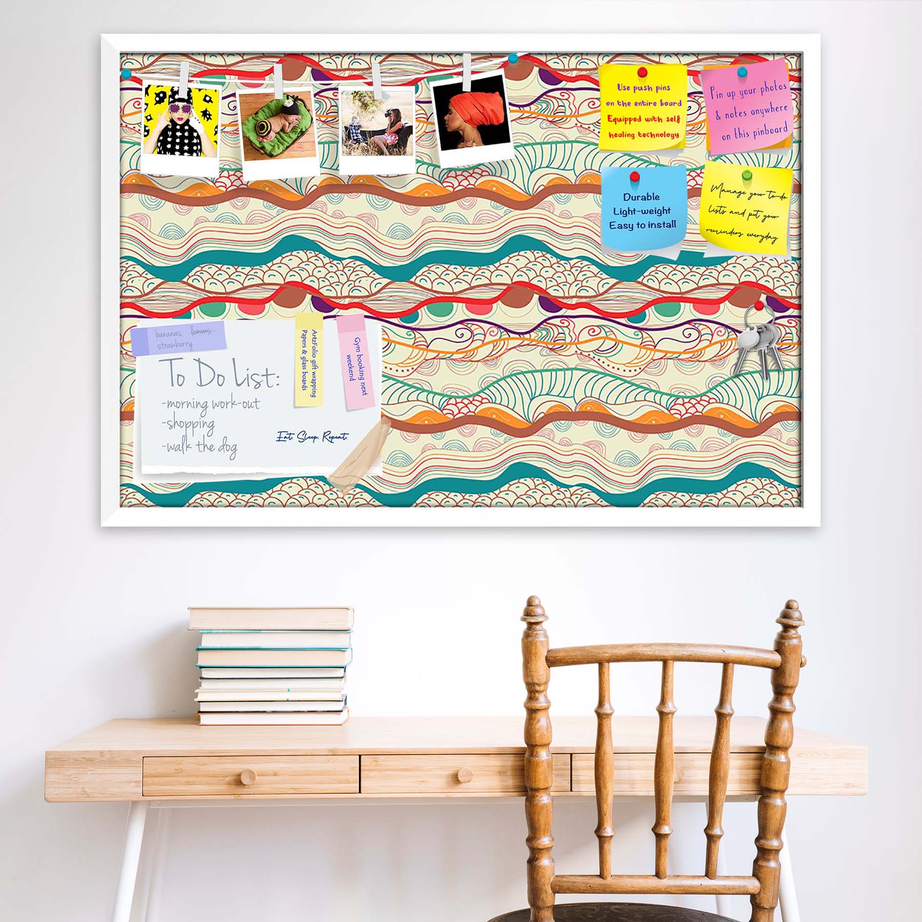 Waves Drawing Bulletin Board Notice Pin Board Soft Board | Framed