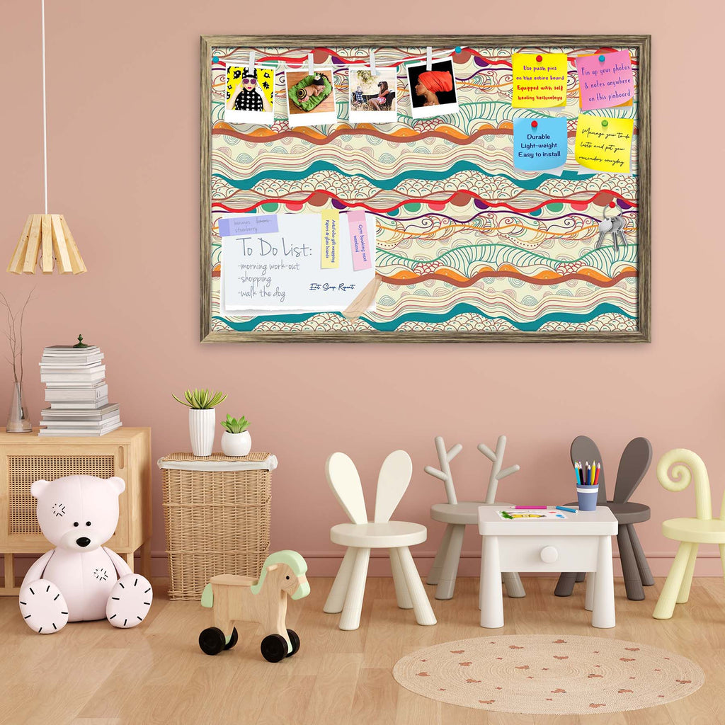 Waves Drawing Bulletin Board Notice Pin Board Soft Board | Framed