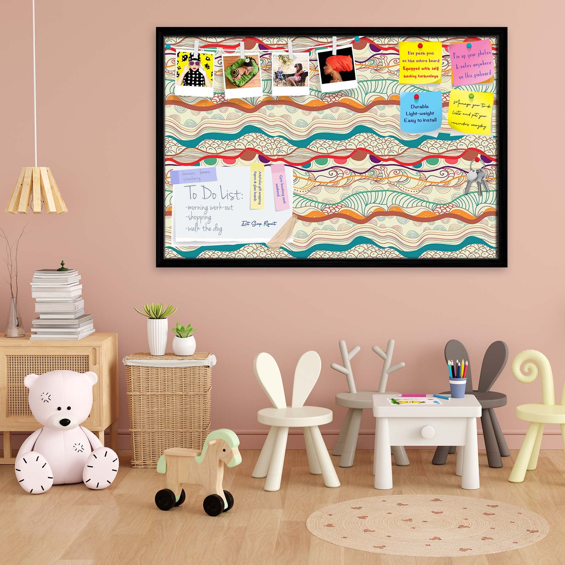 Waves Drawing Bulletin Board Notice Pin Board Soft Board | Framed