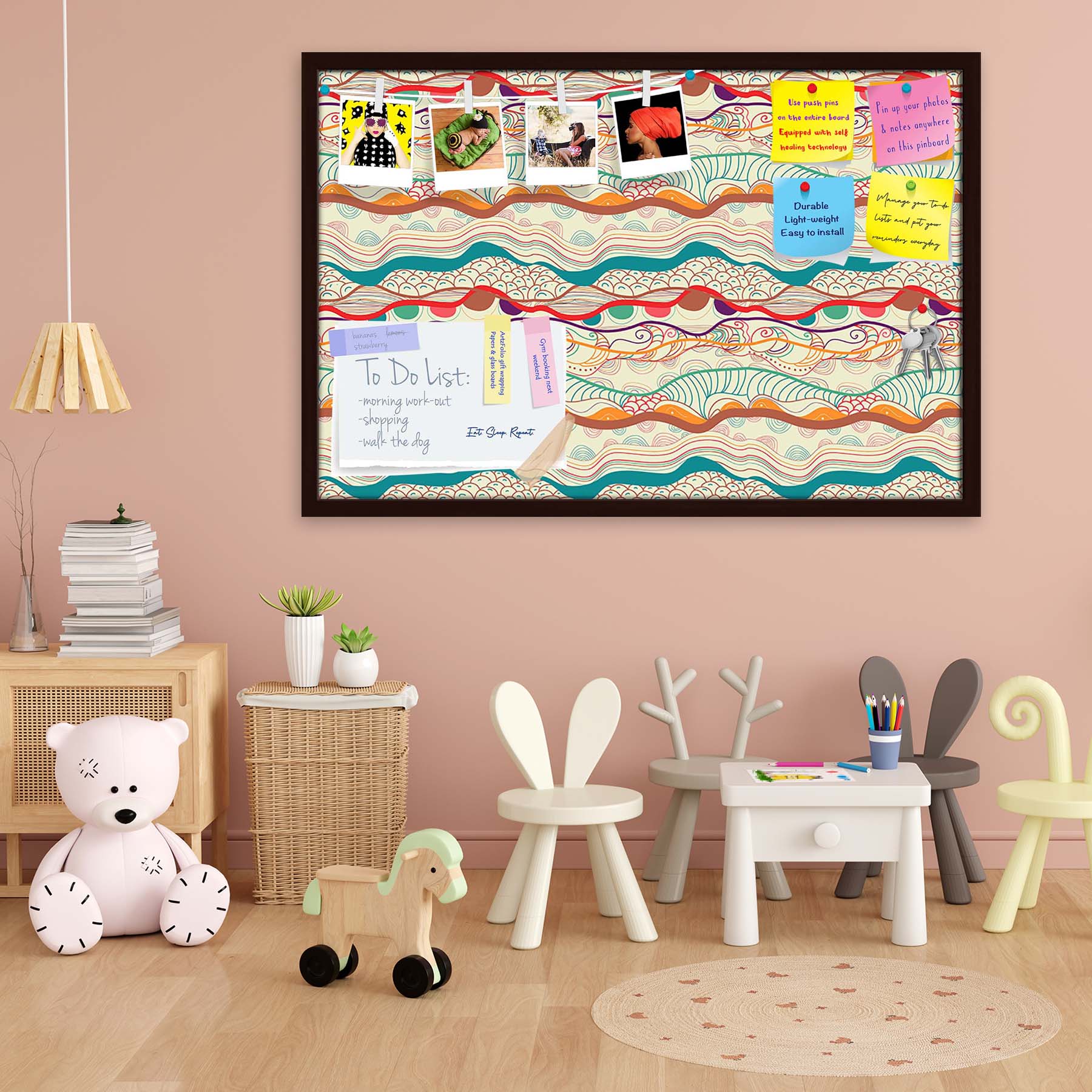 Waves Drawing Bulletin Board Notice Pin Board Soft Board | Framed
