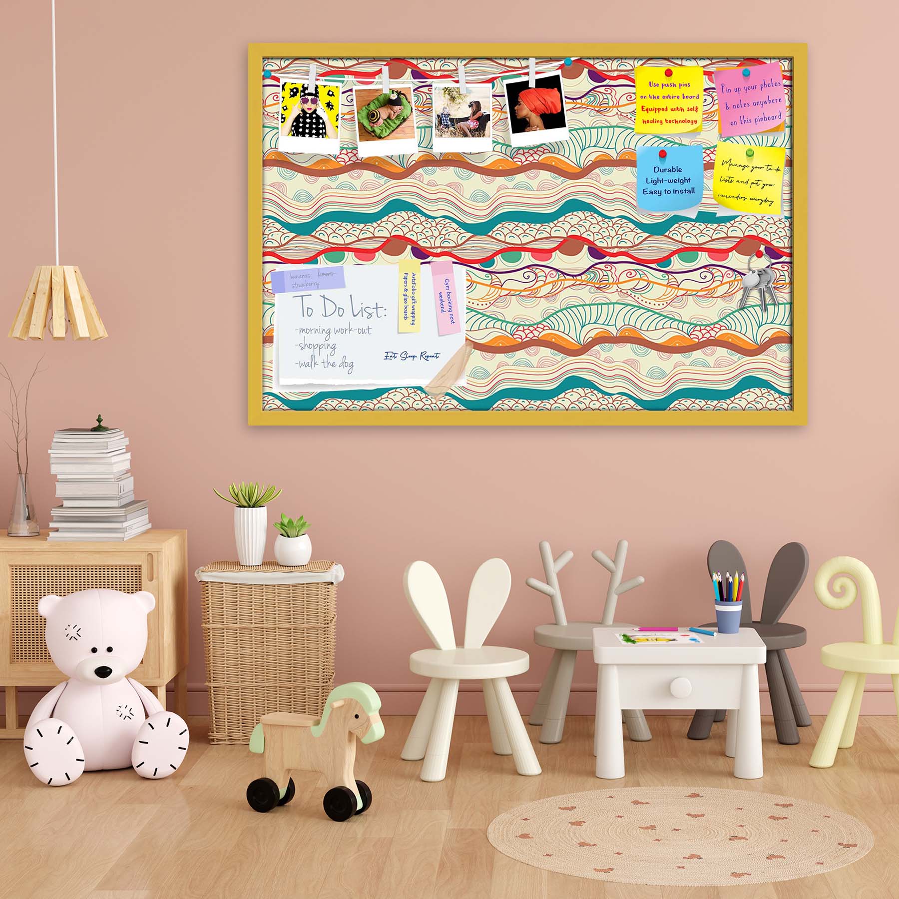 Waves Drawing Bulletin Board Notice Pin Board Soft Board | Framed