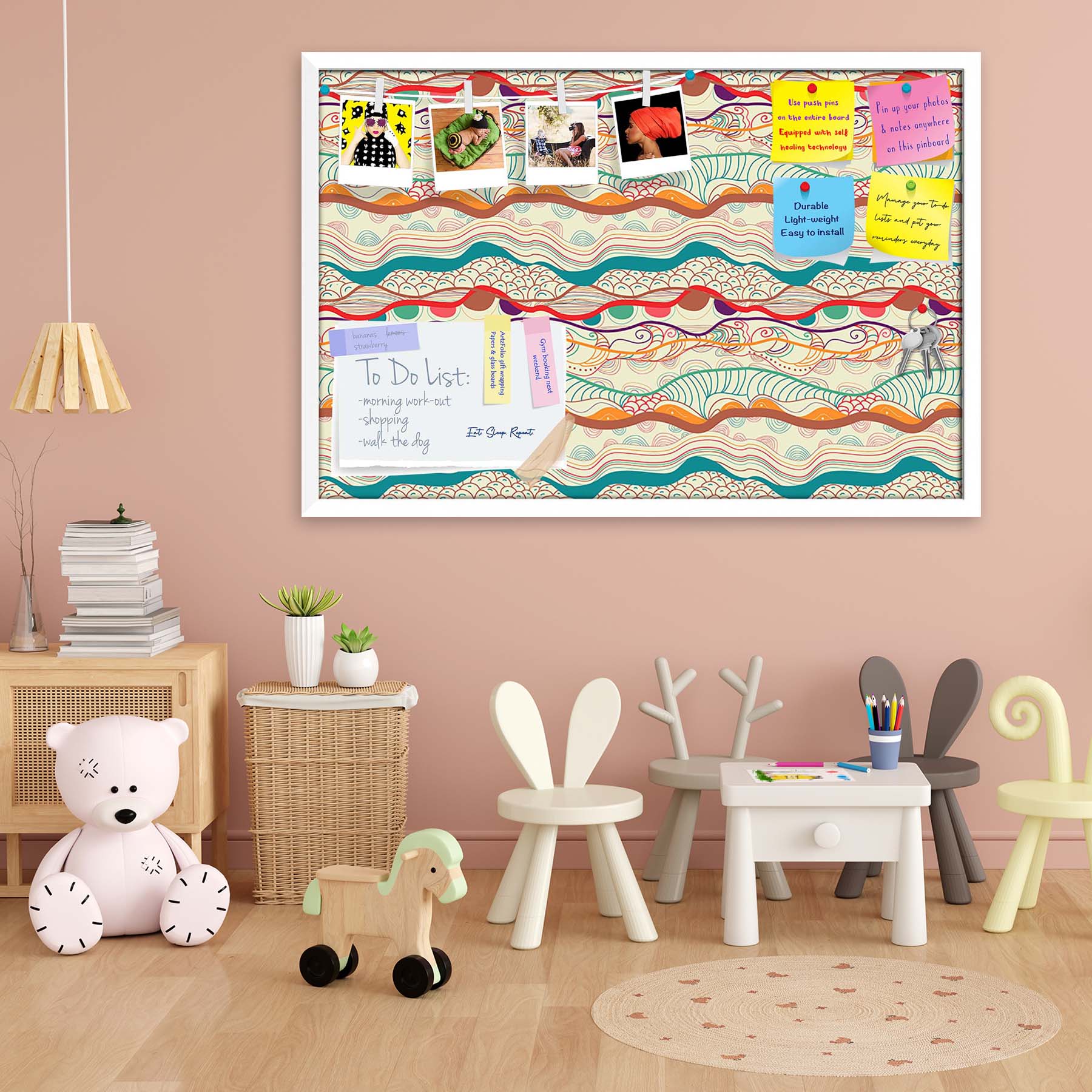 Waves Drawing Bulletin Board Notice Pin Board Soft Board | Framed