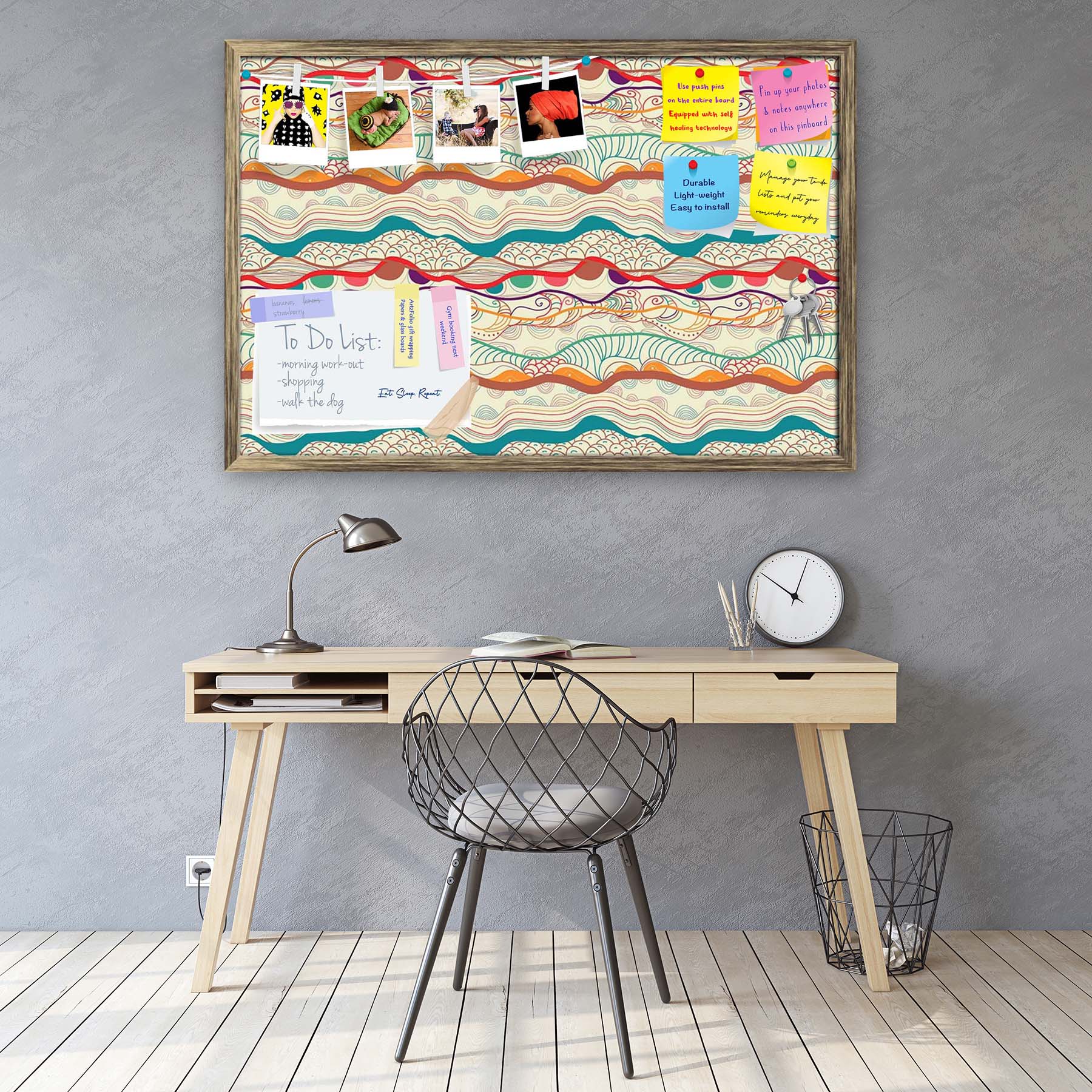 Waves Drawing Bulletin Board Notice Pin Board Soft Board | Framed