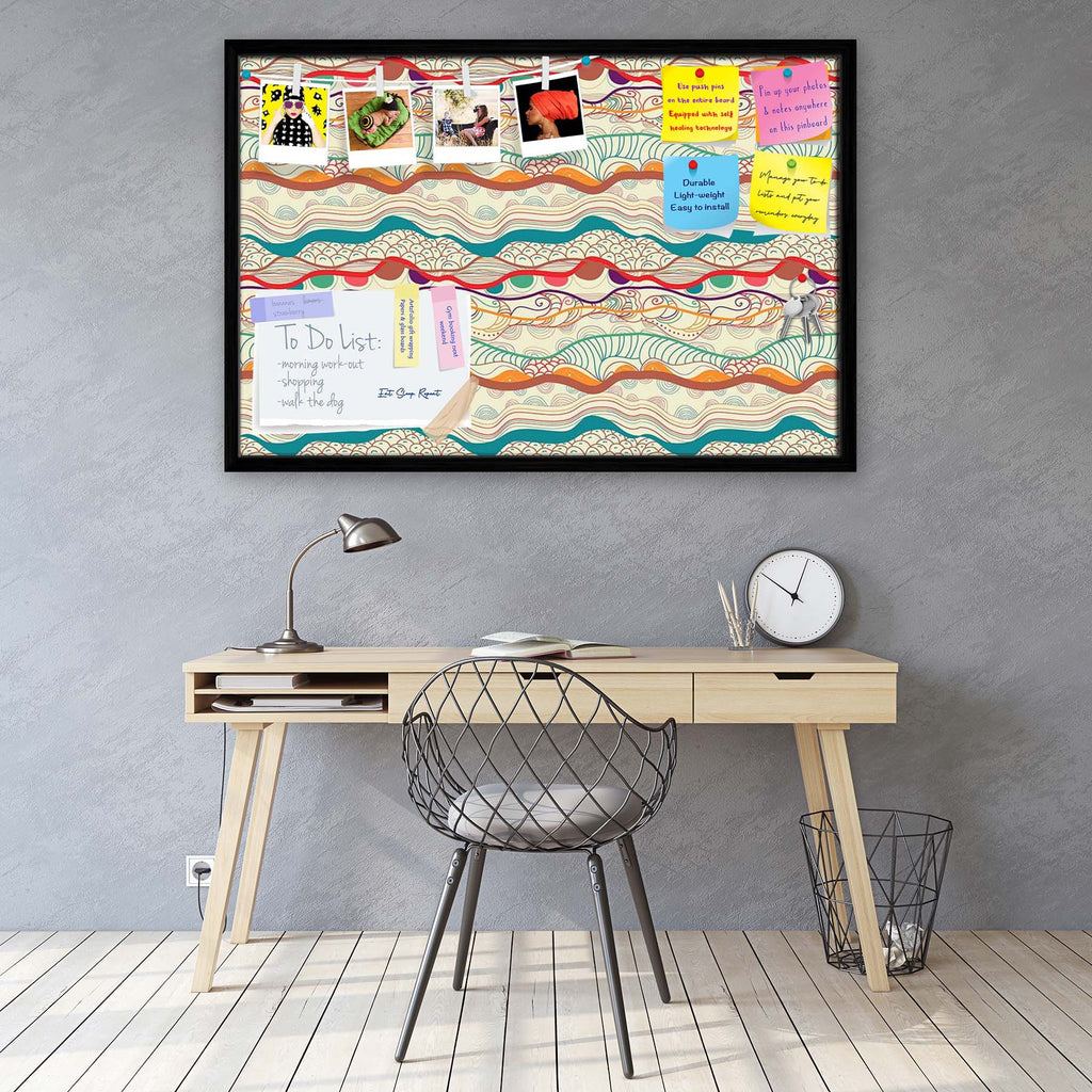 Waves Drawing Bulletin Board Notice Pin Board Soft Board | Framed