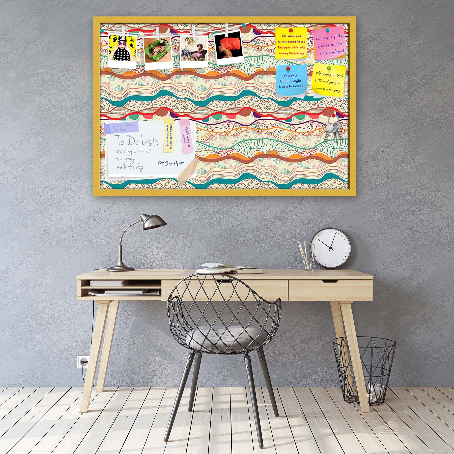 Waves Drawing Bulletin Board Notice Pin Board Soft Board | Framed