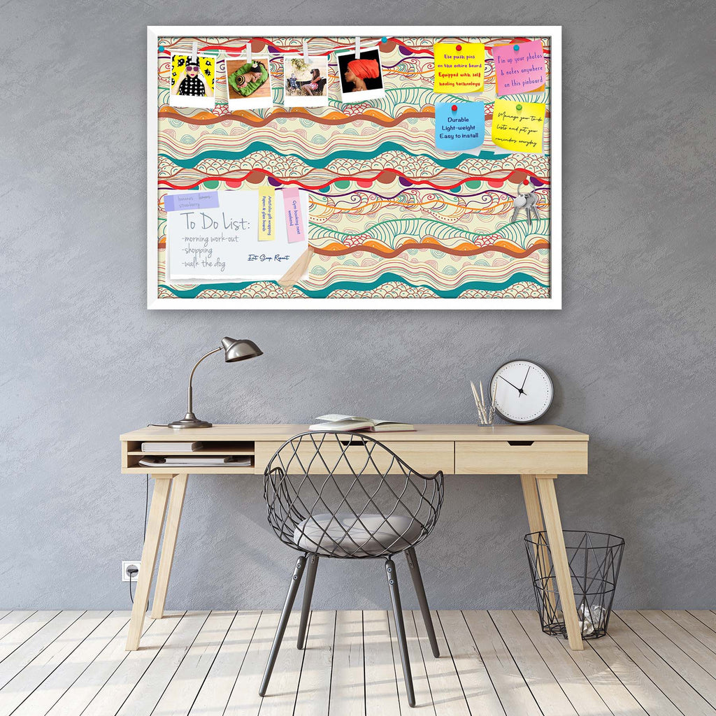 Waves Drawing Bulletin Board Notice Pin Board Soft Board | Framed