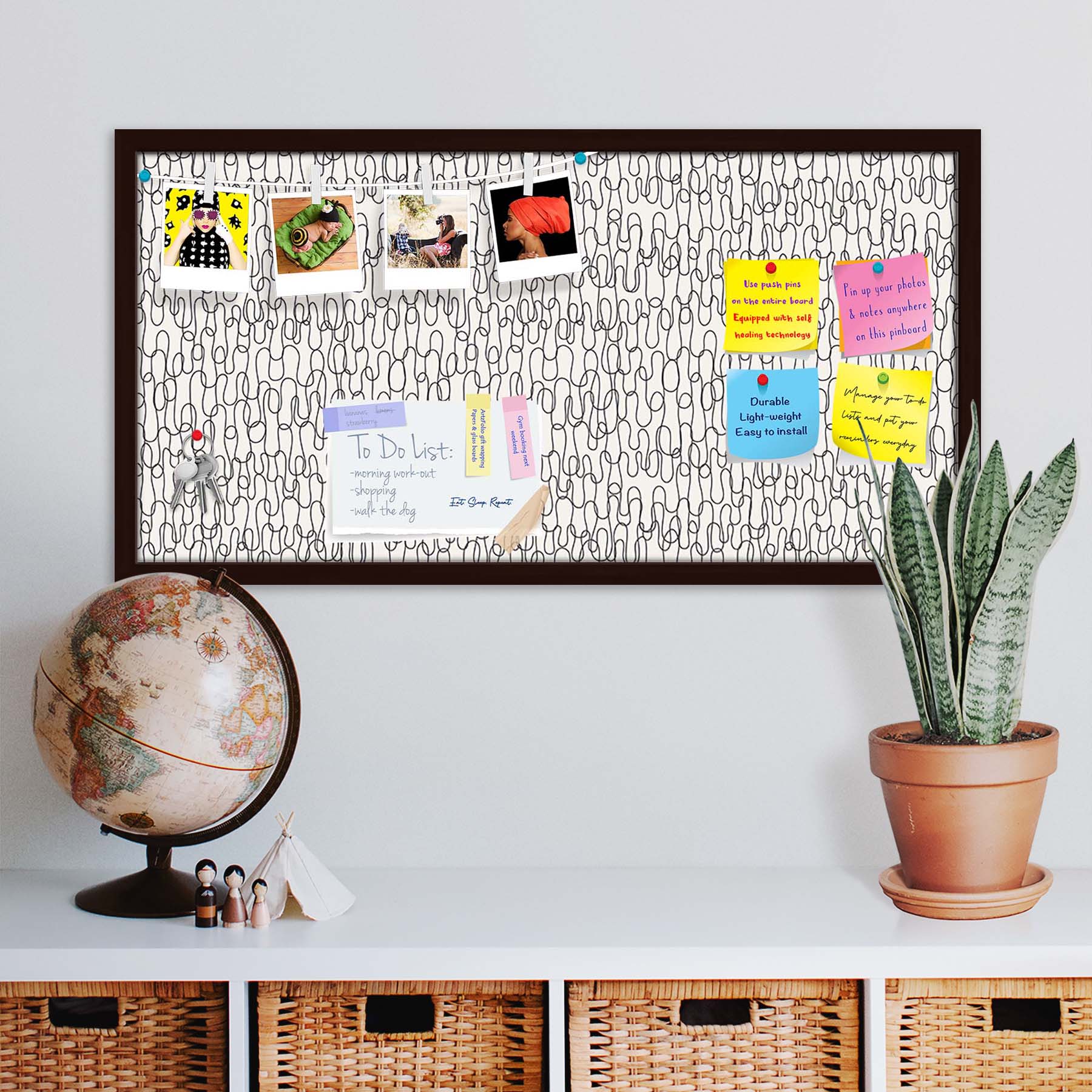 Curly Lines Bulletin Board Notice Pin Board Soft Board | Framed
