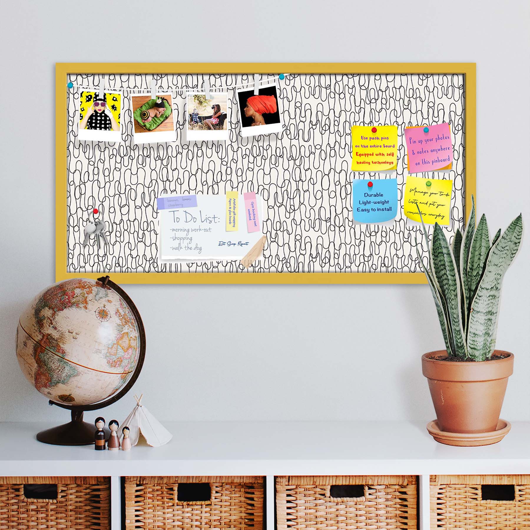 Curly Lines Bulletin Board Notice Pin Board Soft Board | Framed