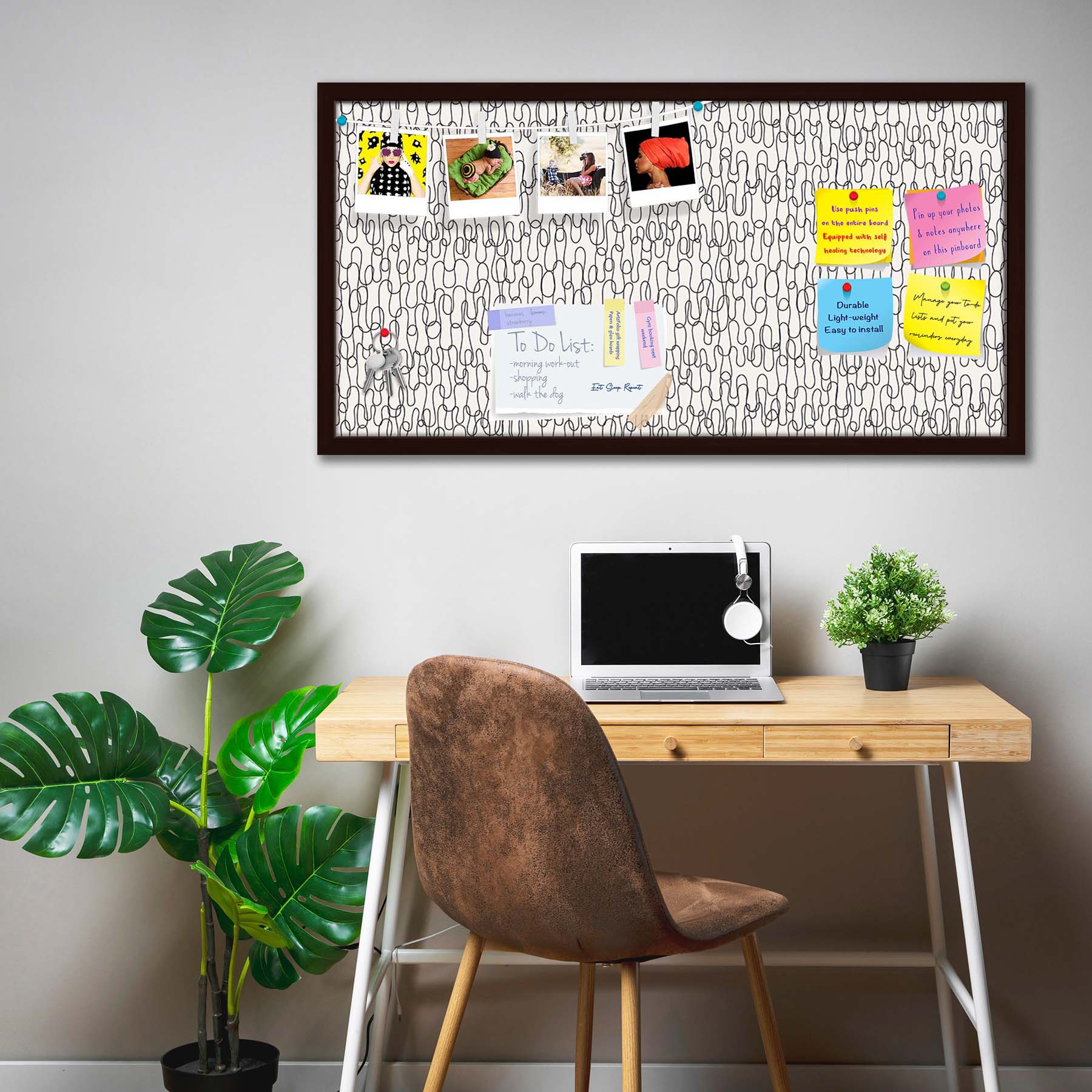 Curly Lines Bulletin Board Notice Pin Board Soft Board | Framed