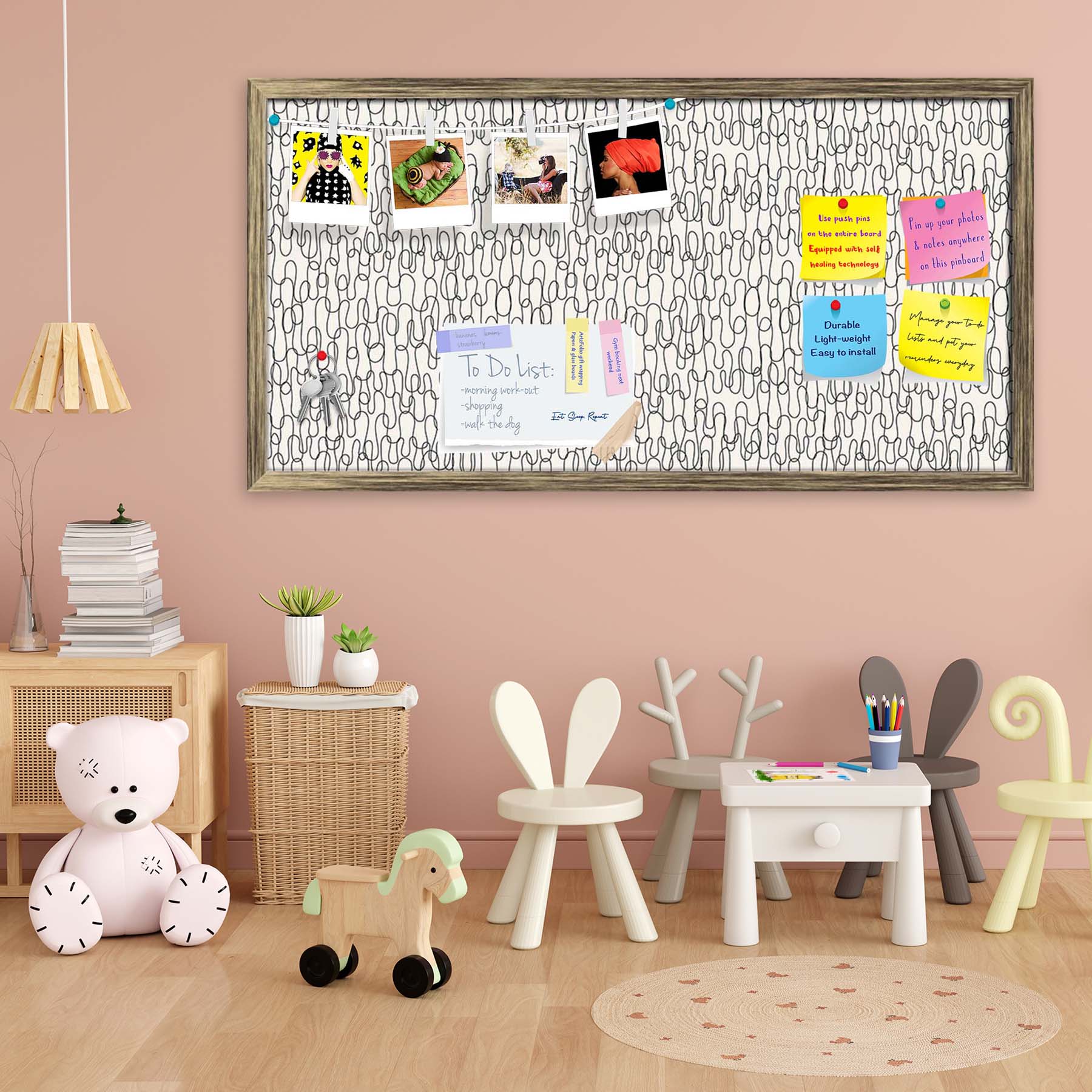 Curly Lines Bulletin Board Notice Pin Board Soft Board | Framed