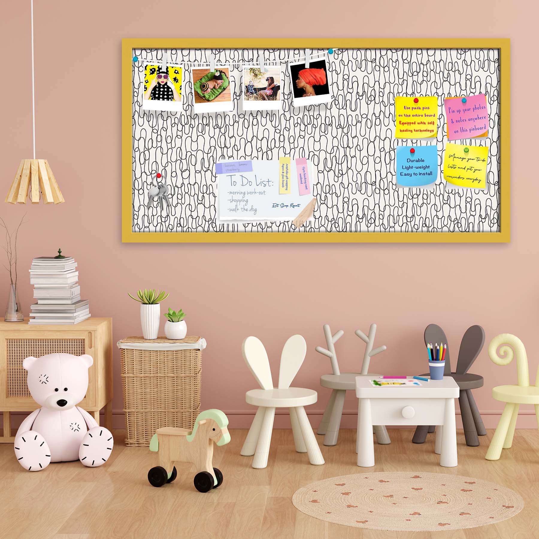 Curly Lines Bulletin Board Notice Pin Board Soft Board | Framed