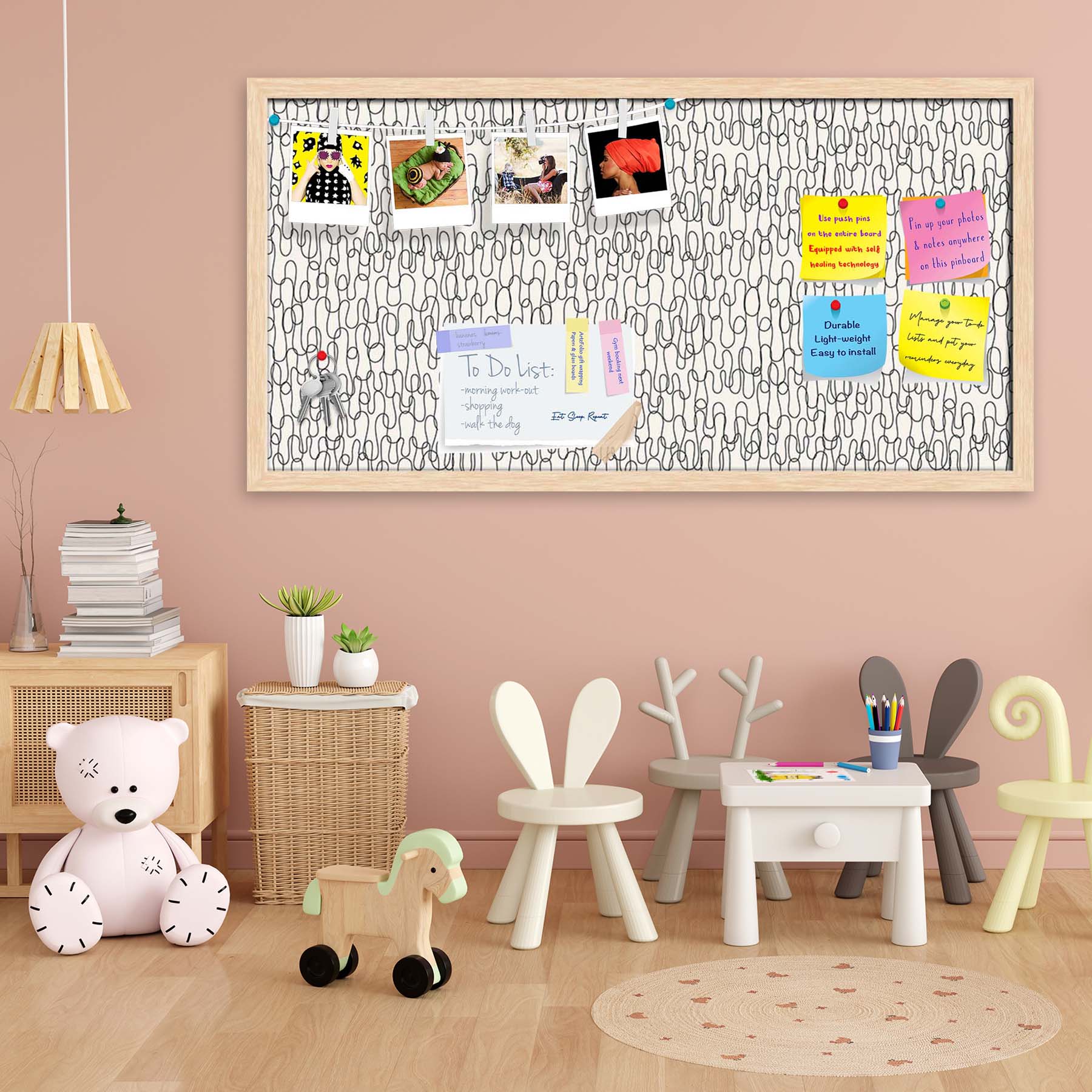 Curly Lines Bulletin Board Notice Pin Board Soft Board | Framed