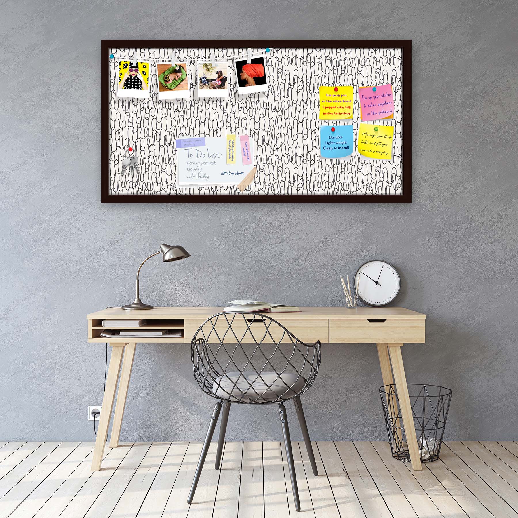 Curly Lines Bulletin Board Notice Pin Board Soft Board | Framed