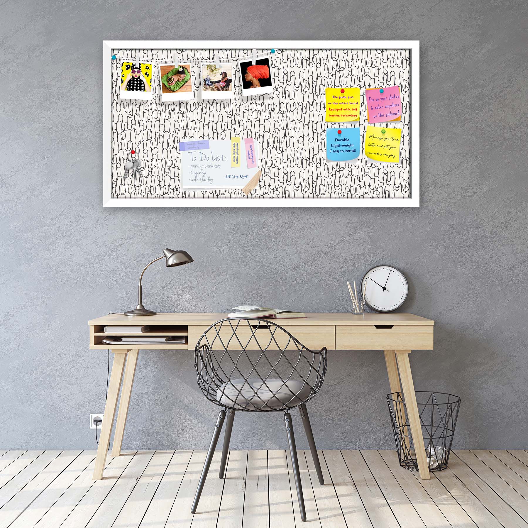 Curly Lines Bulletin Board Notice Pin Board Soft Board | Framed
