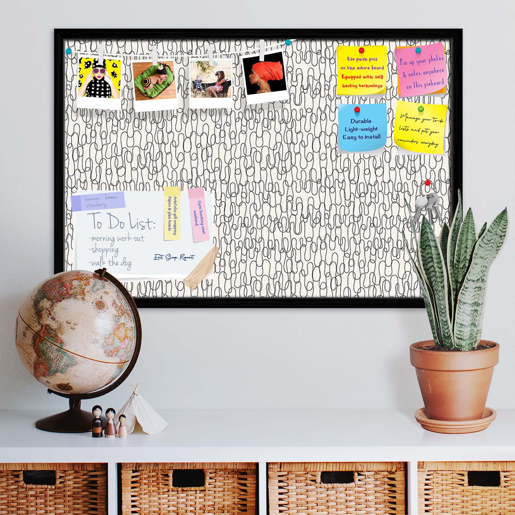 Curly Lines Bulletin Board Notice Pin Board Soft Board | Framed