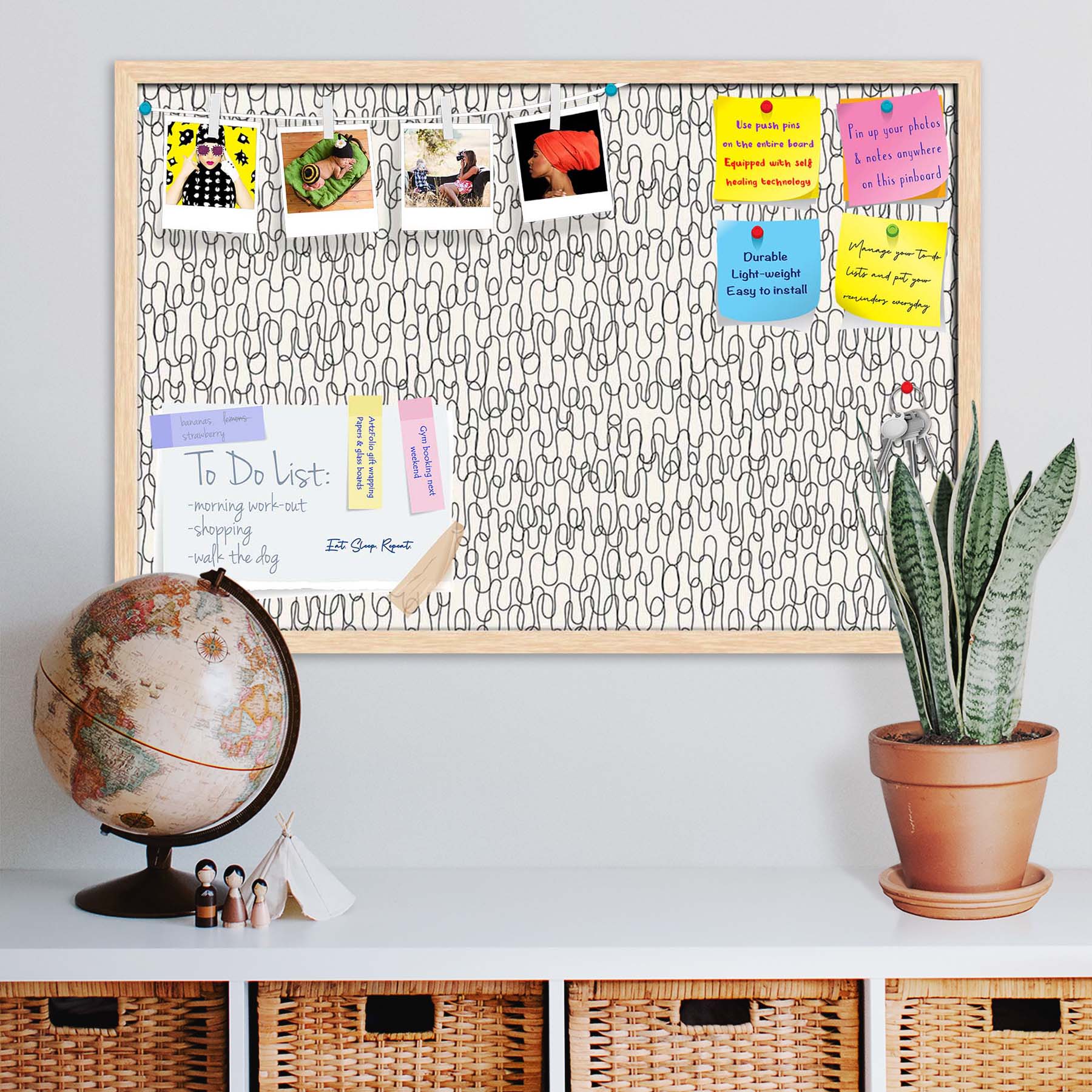 Curly Lines Bulletin Board Notice Pin Board Soft Board | Framed