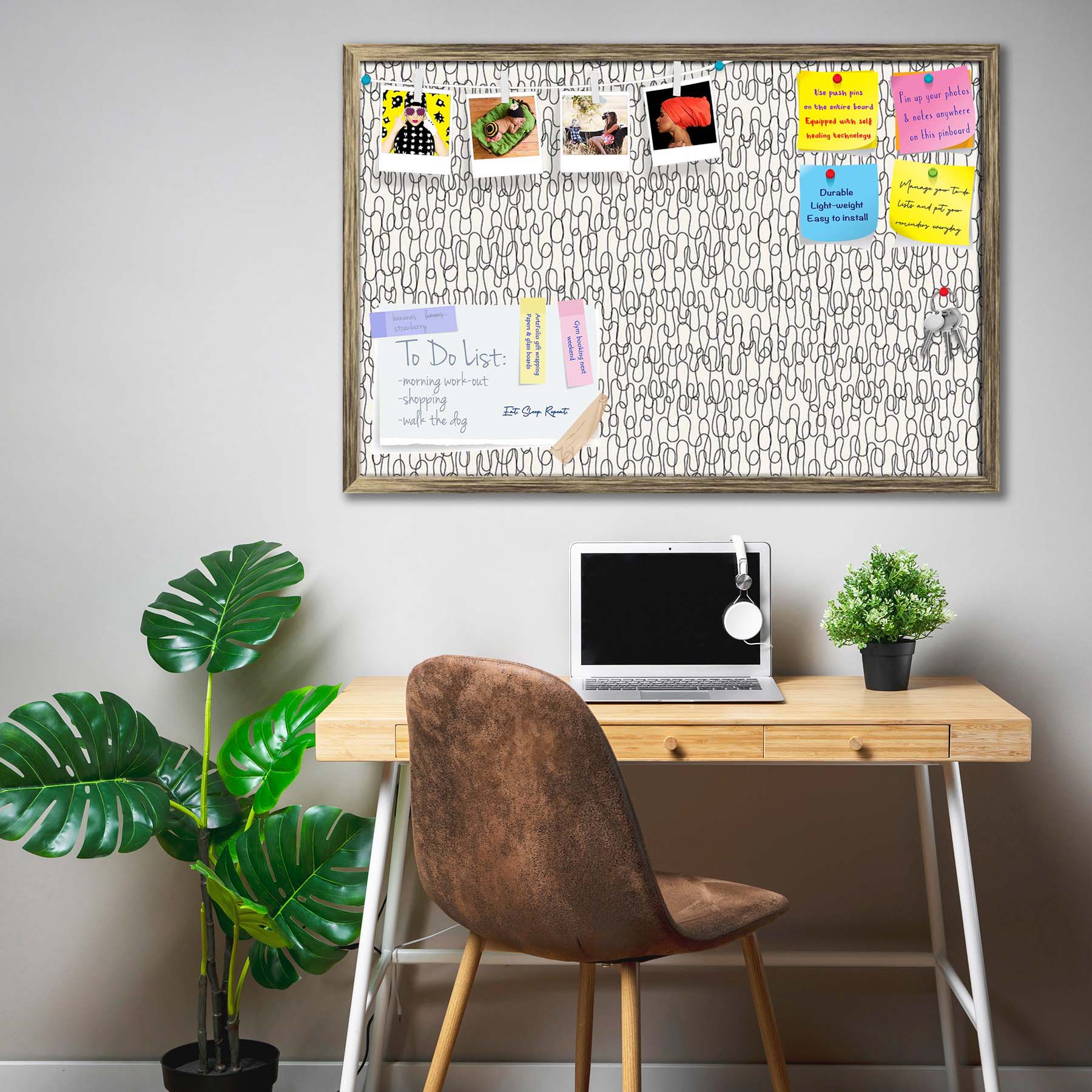 Curly Lines Bulletin Board Notice Pin Board Soft Board | Framed