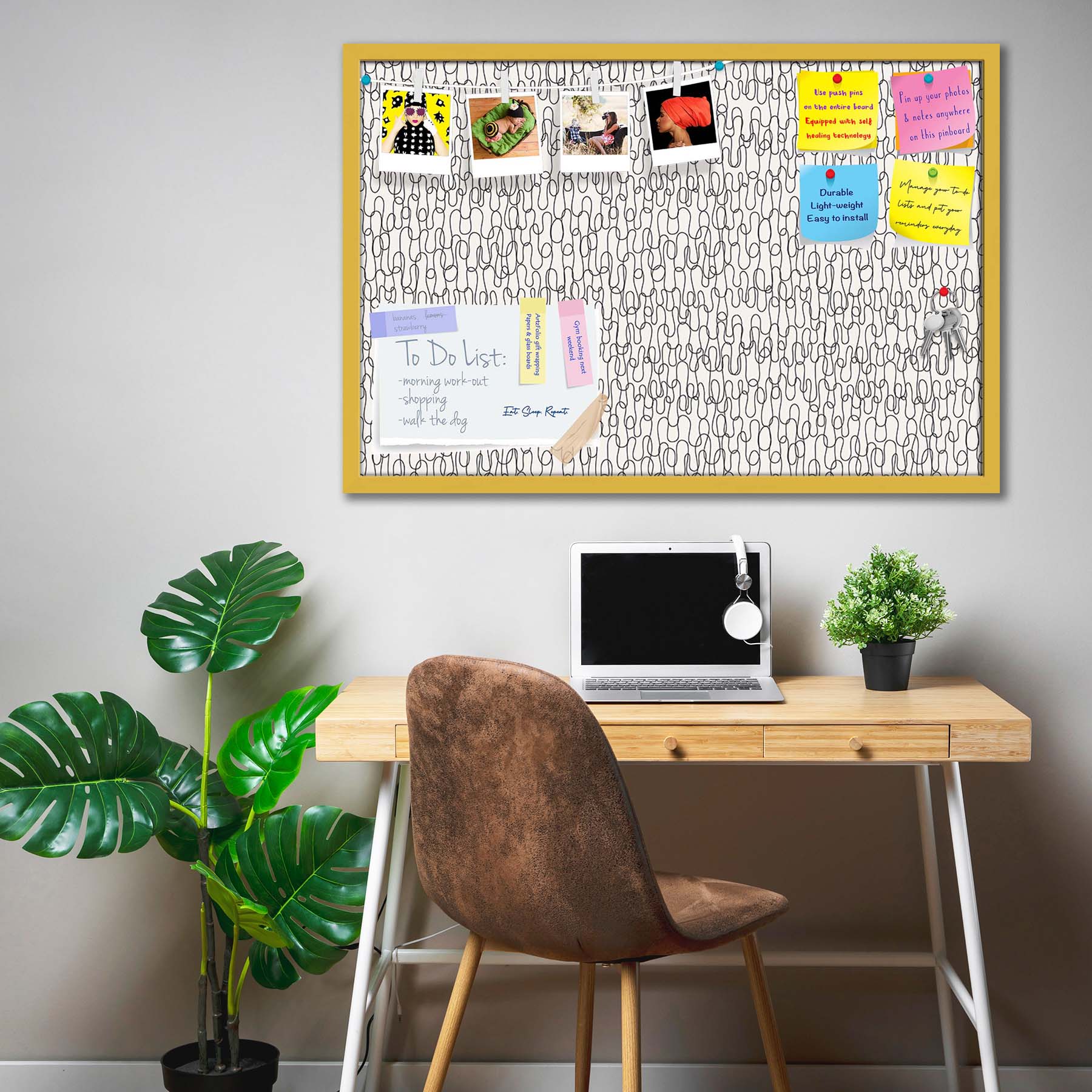 Curly Lines Bulletin Board Notice Pin Board Soft Board | Framed