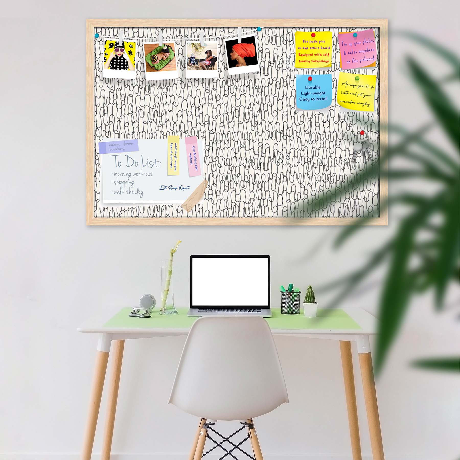 Curly Lines Bulletin Board Notice Pin Board Soft Board | Framed