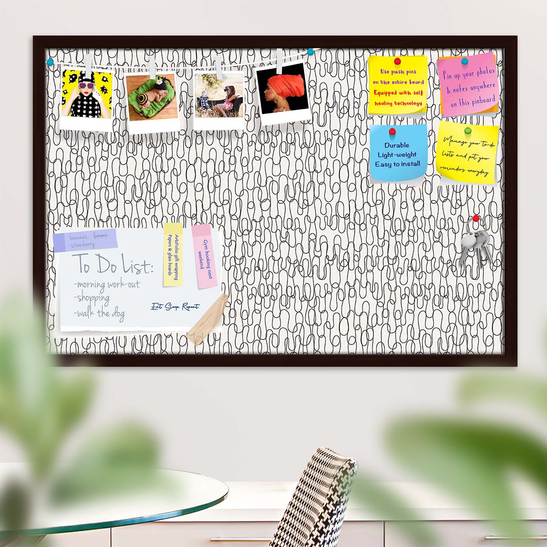 Curly Lines Bulletin Board Notice Pin Board Soft Board | Framed