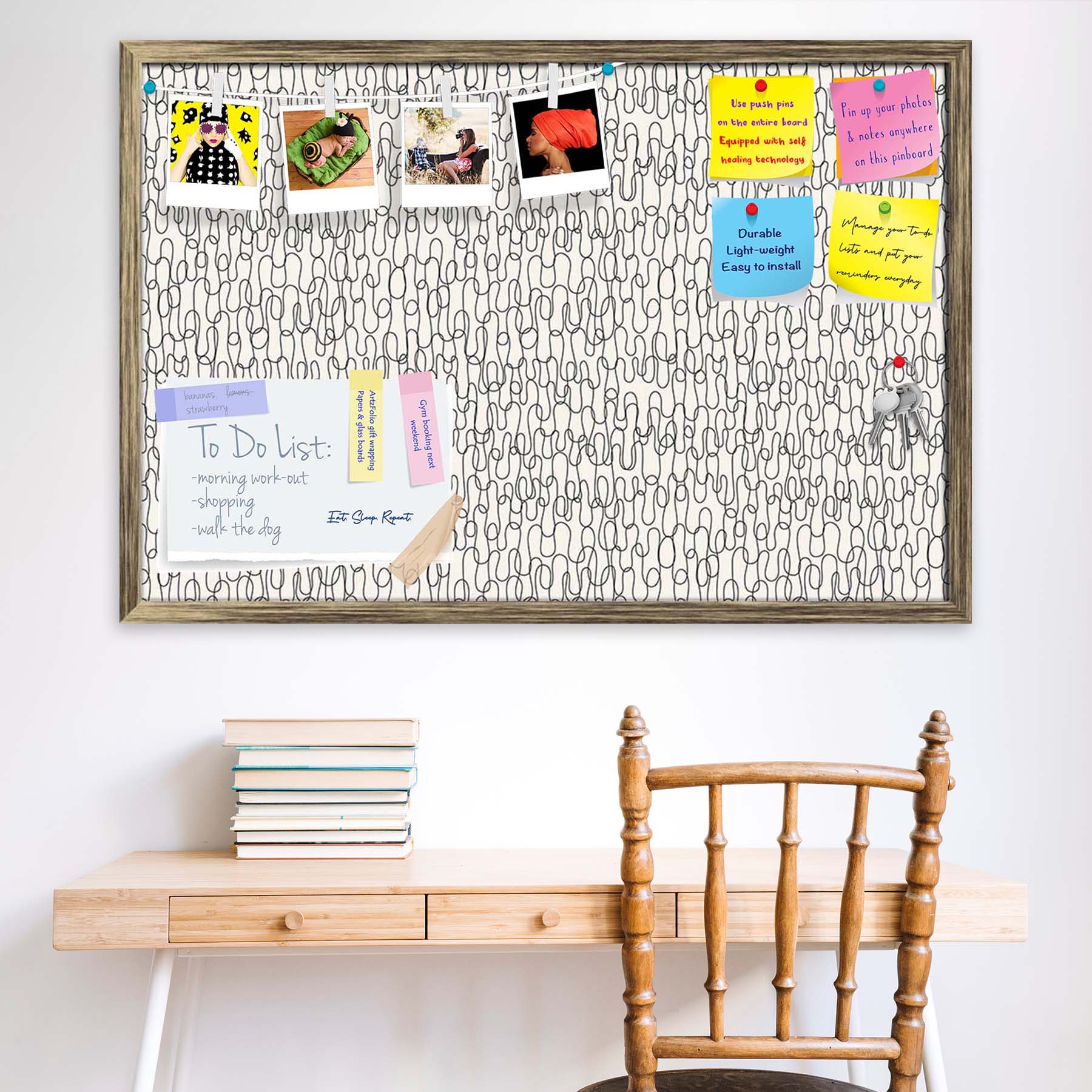 Curly Lines Bulletin Board Notice Pin Board Soft Board | Framed