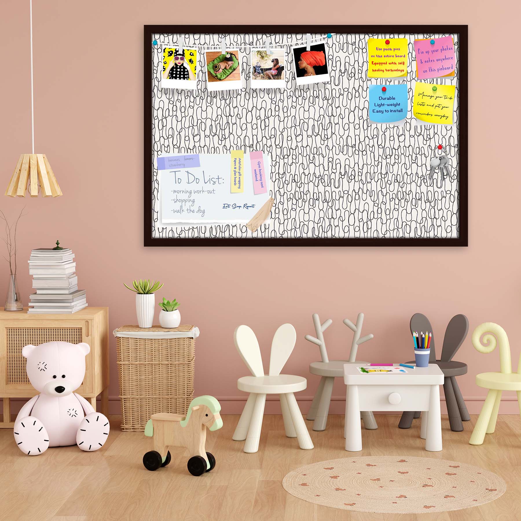 Curly Lines Bulletin Board Notice Pin Board Soft Board | Framed