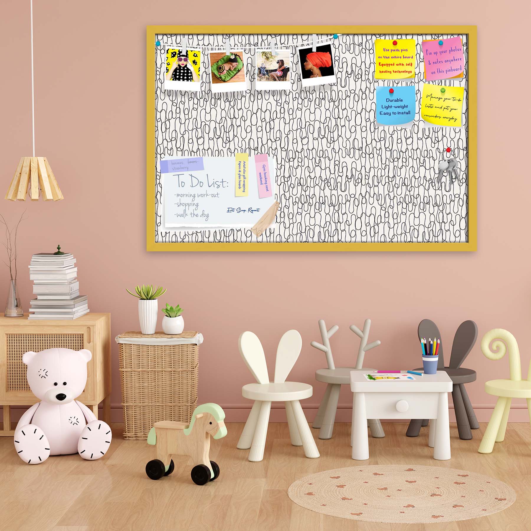 Curly Lines Bulletin Board Notice Pin Board Soft Board | Framed
