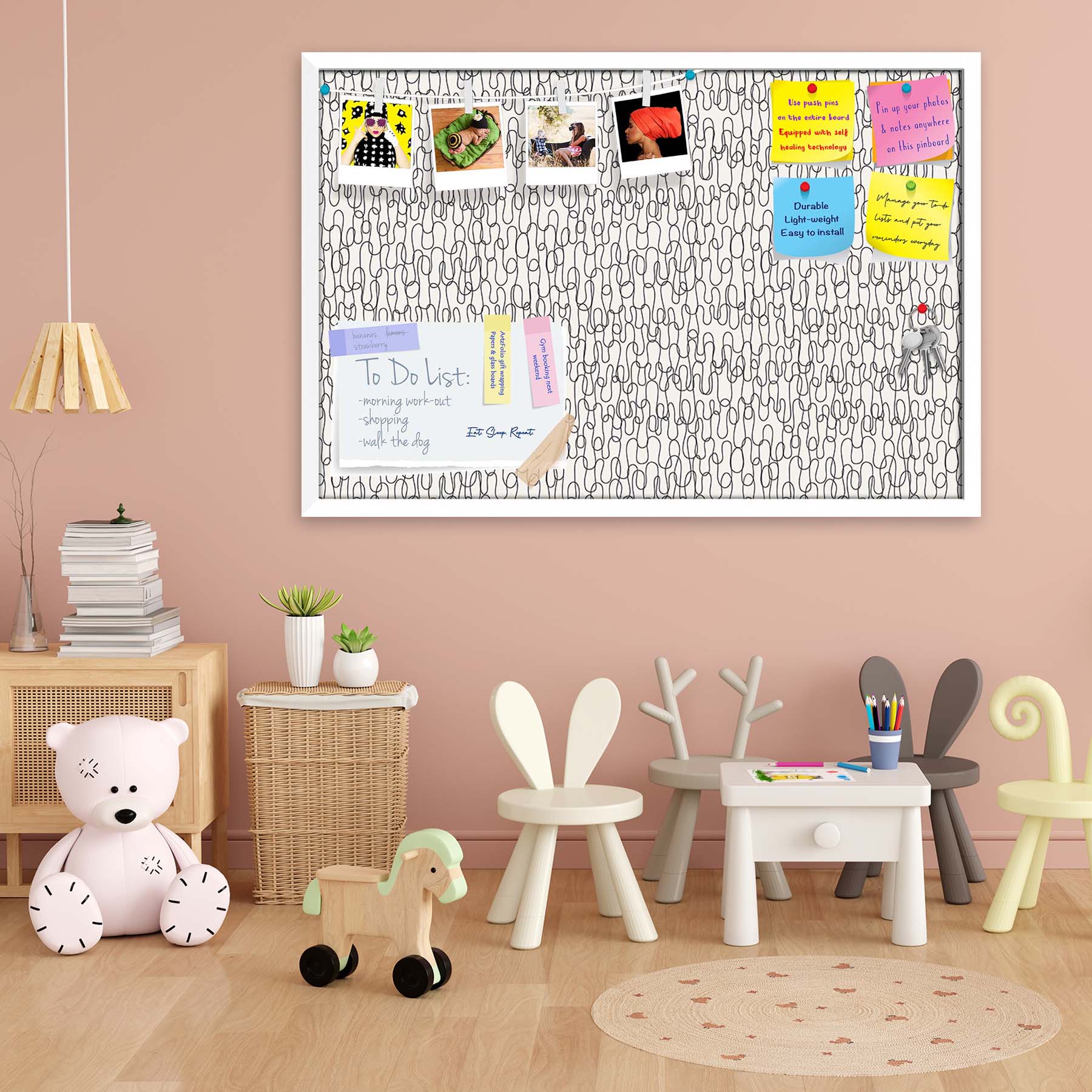 Curly Lines Bulletin Board Notice Pin Board Soft Board | Framed