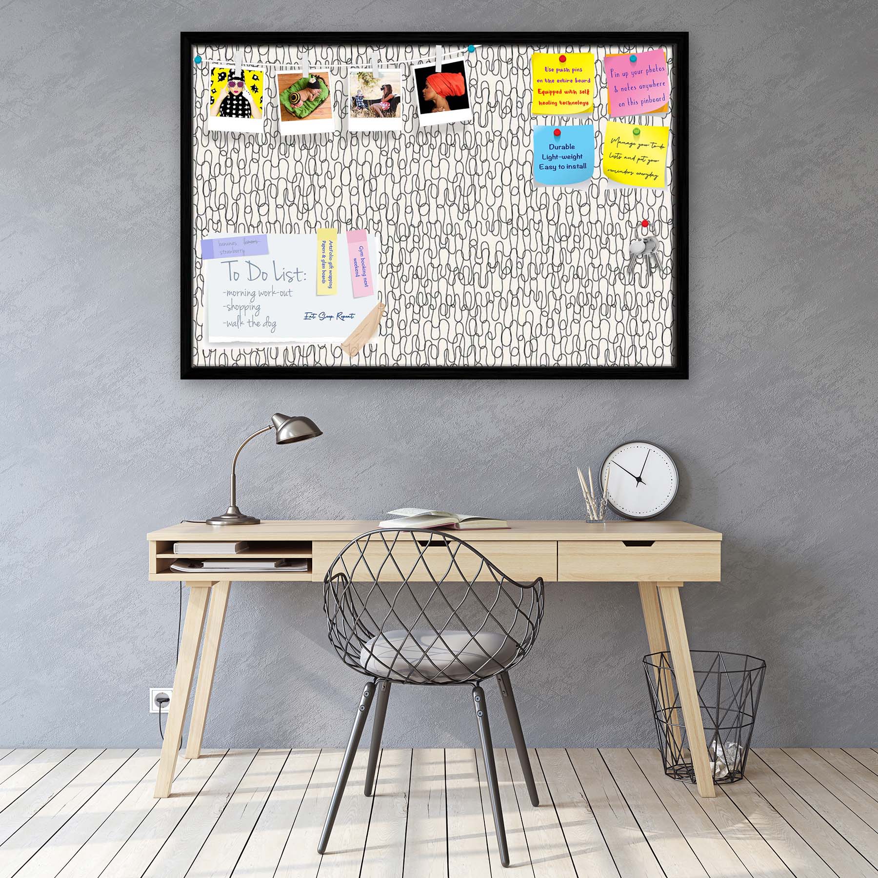 Curly Lines Bulletin Board Notice Pin Board Soft Board | Framed