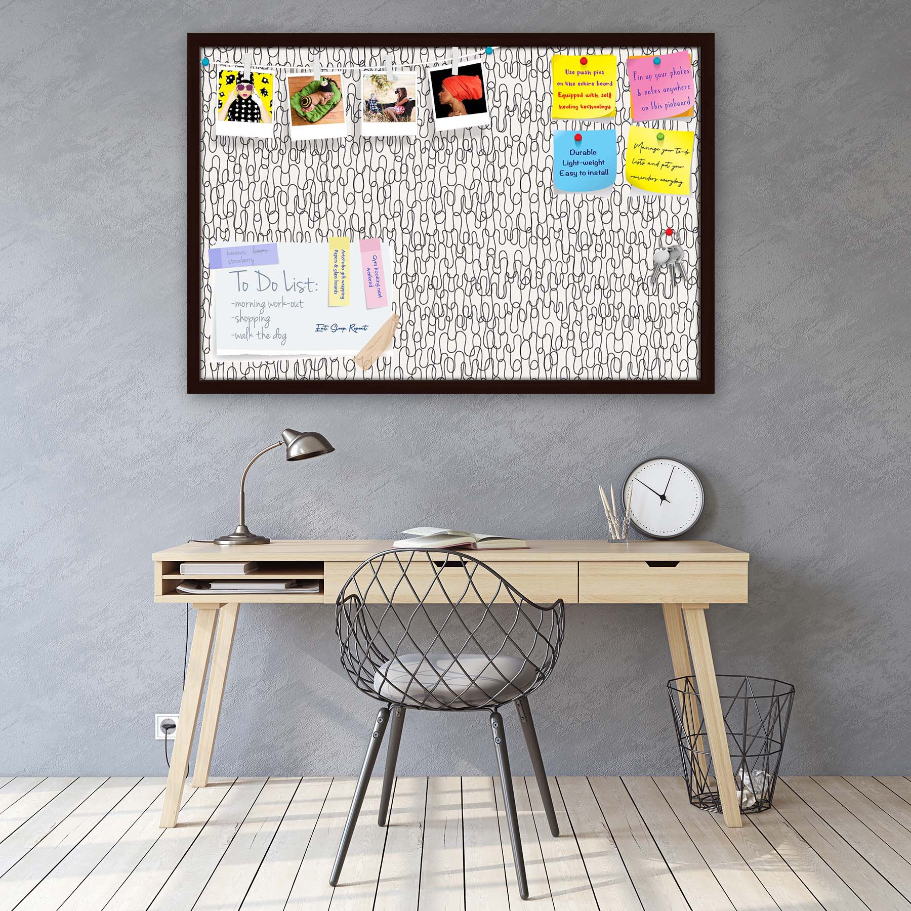 Curly Lines Bulletin Board Notice Pin Board Soft Board | Framed