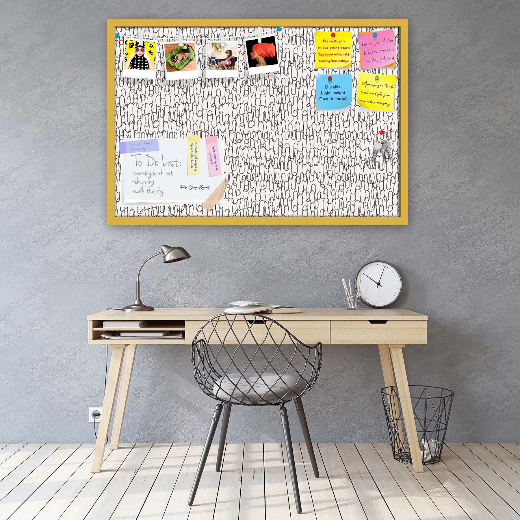 Curly Lines Bulletin Board Notice Pin Board Soft Board | Framed