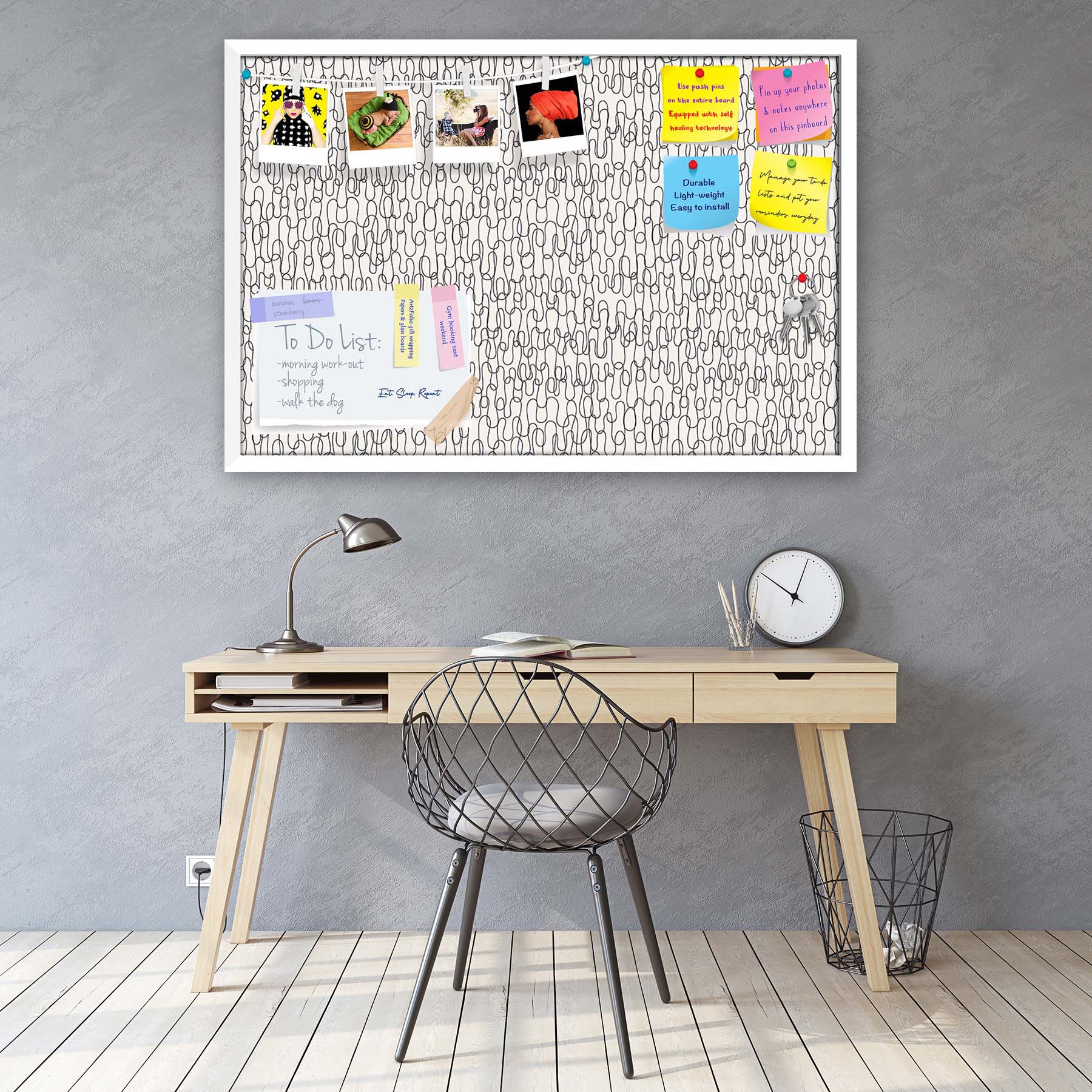 Curly Lines Bulletin Board Notice Pin Board Soft Board | Framed